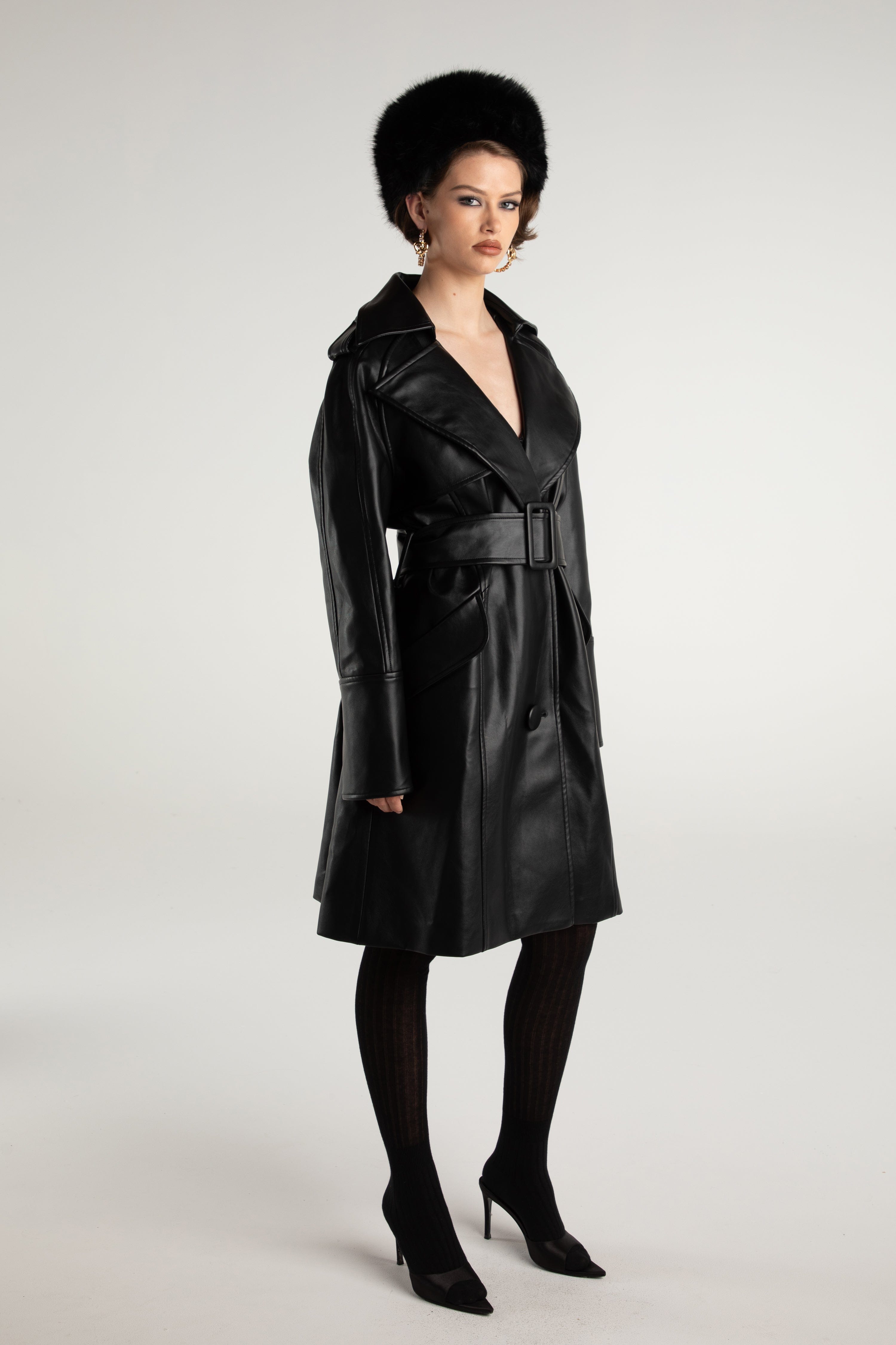 Keira Leather Trench Coat (Black) (Final Sale) made by Nana Jacqueline