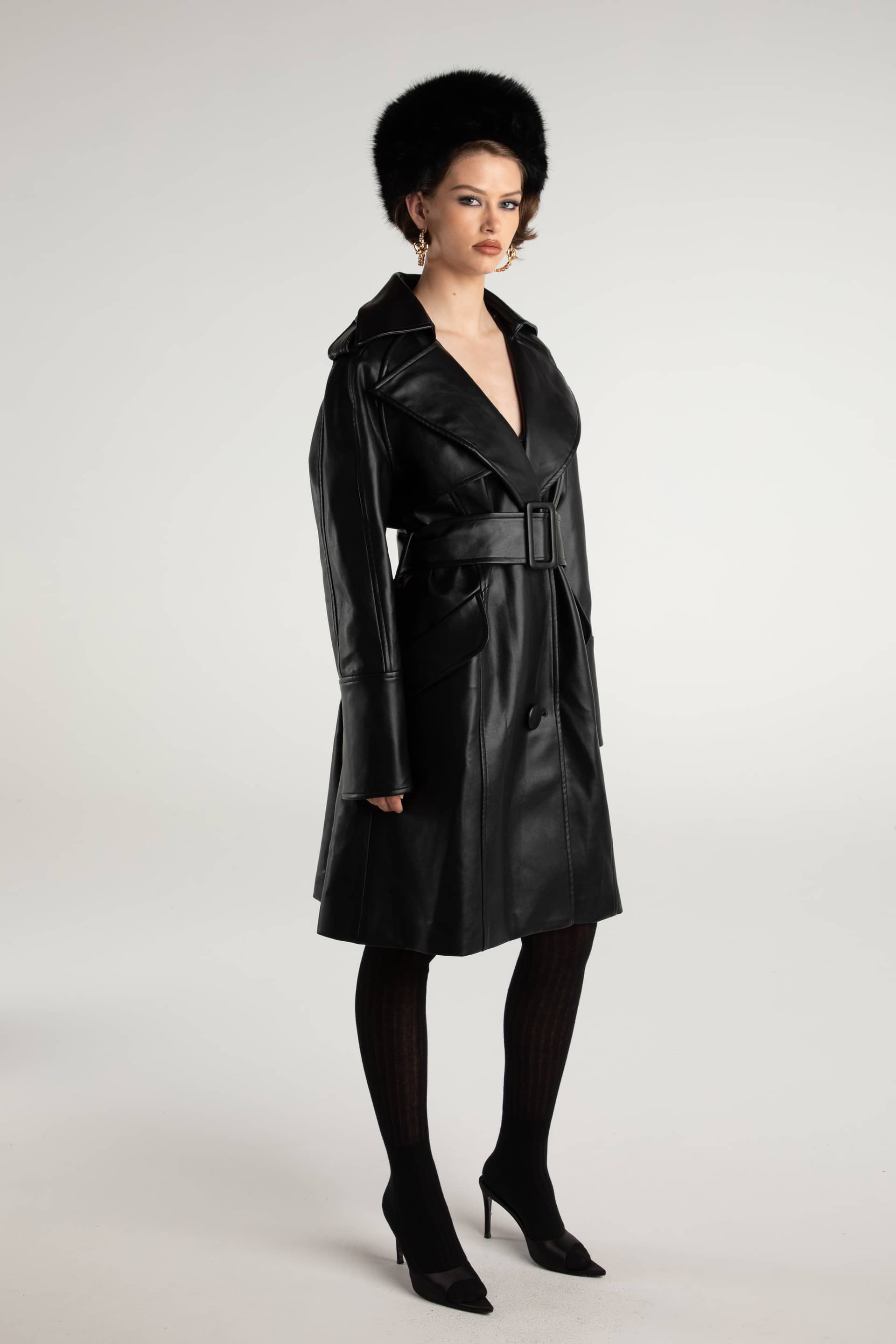 Keira Leather Trench Coat (Black) (Final Sale) made by Nana Jacqueline