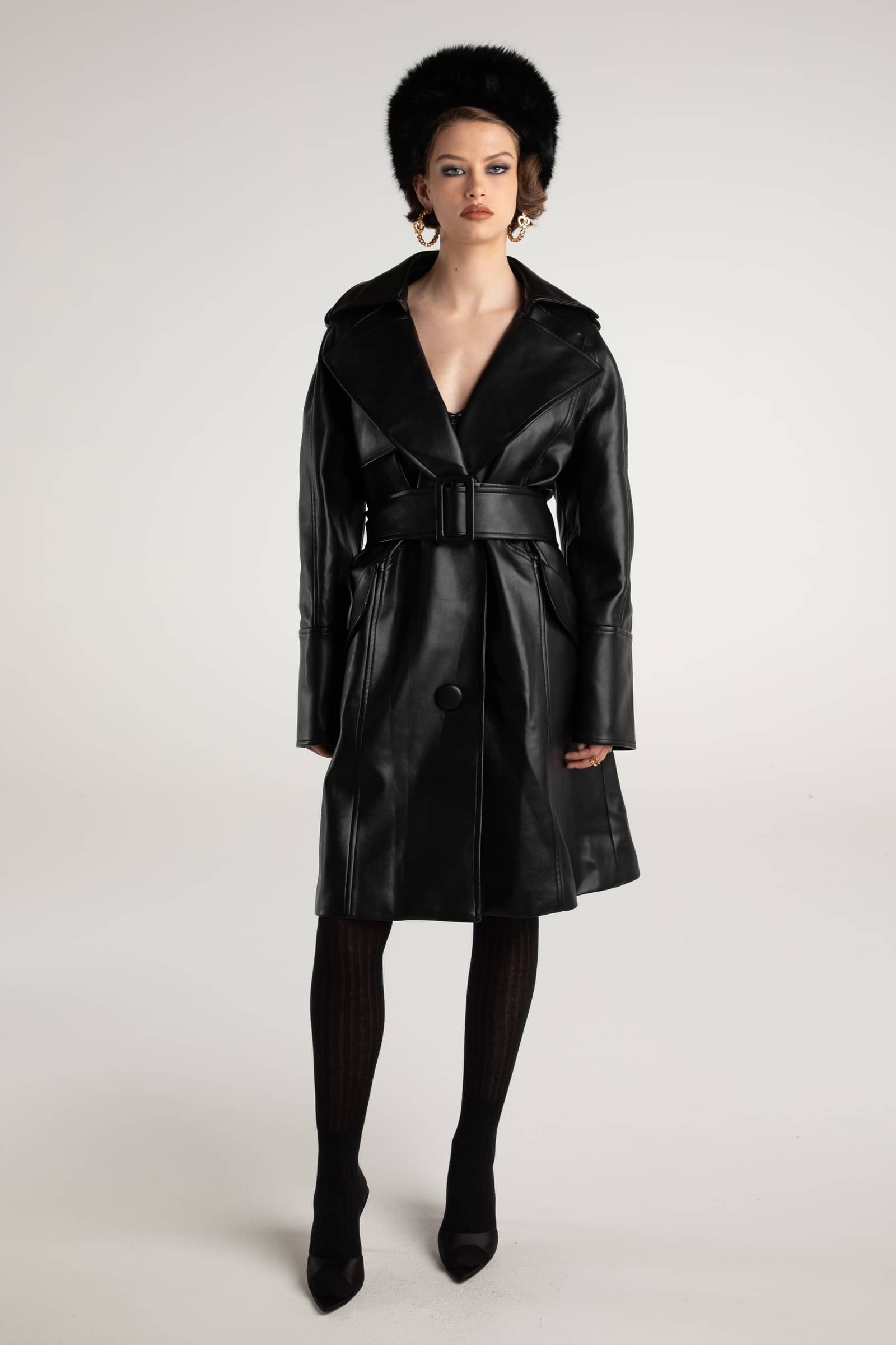Keira Leather Trench Coat (Black) (Final Sale) in Black made by Nana Jacqueline