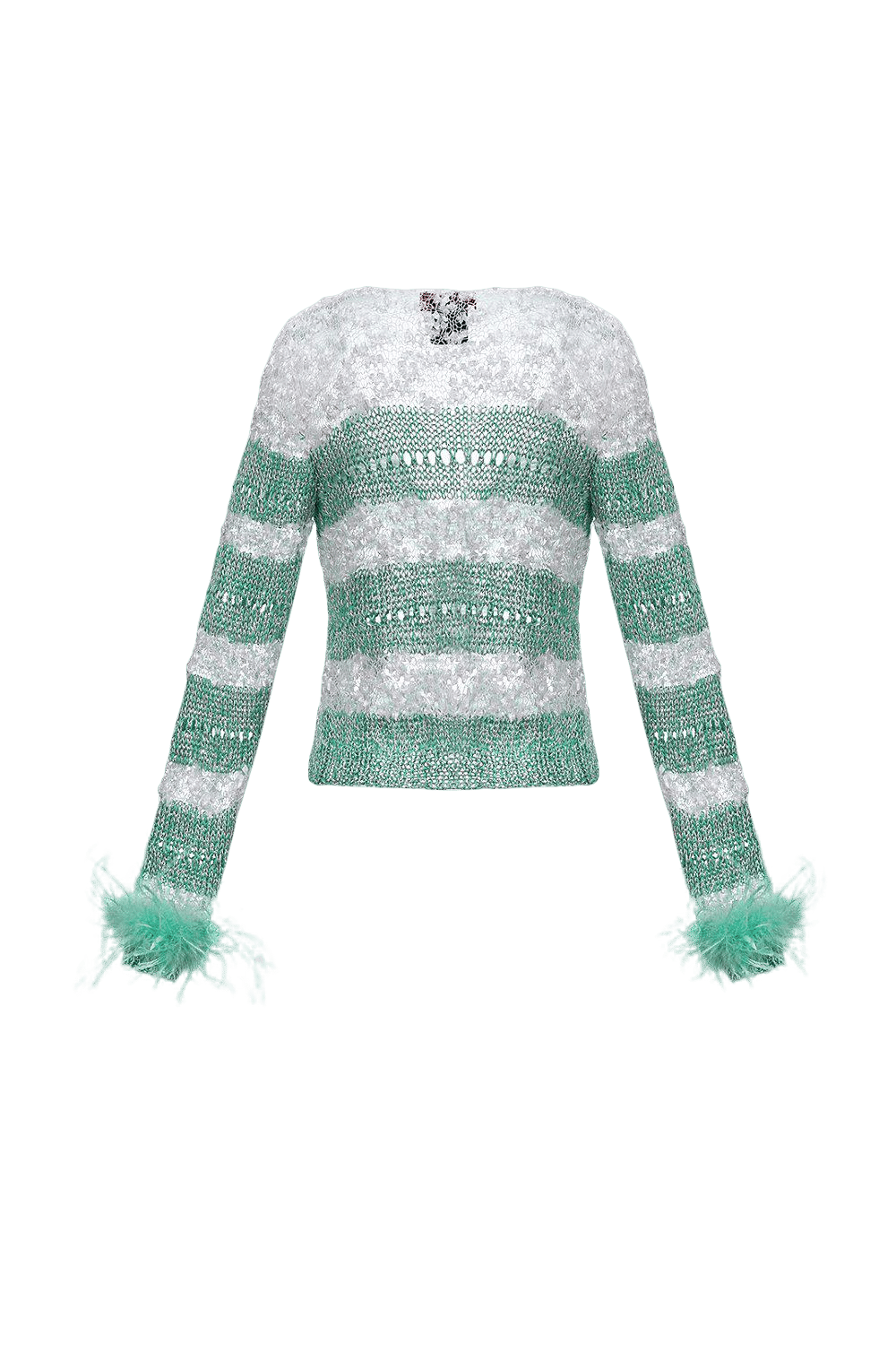 Mint Handmade Knit Sweater With Detachable Feather Details On The Cuffs and Pearl Buttons in Blue made by ANDREEVA
