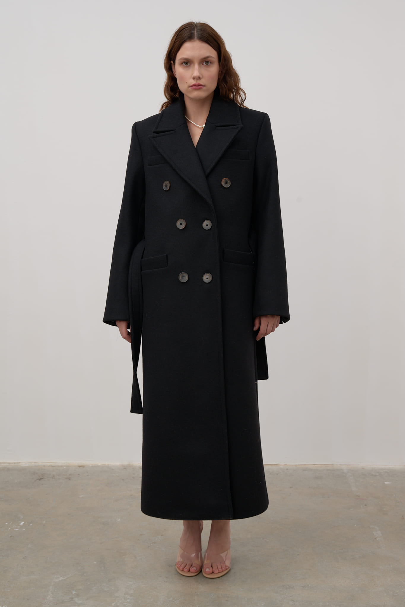 Double-breasted wool coat made by Karen Arcanjo