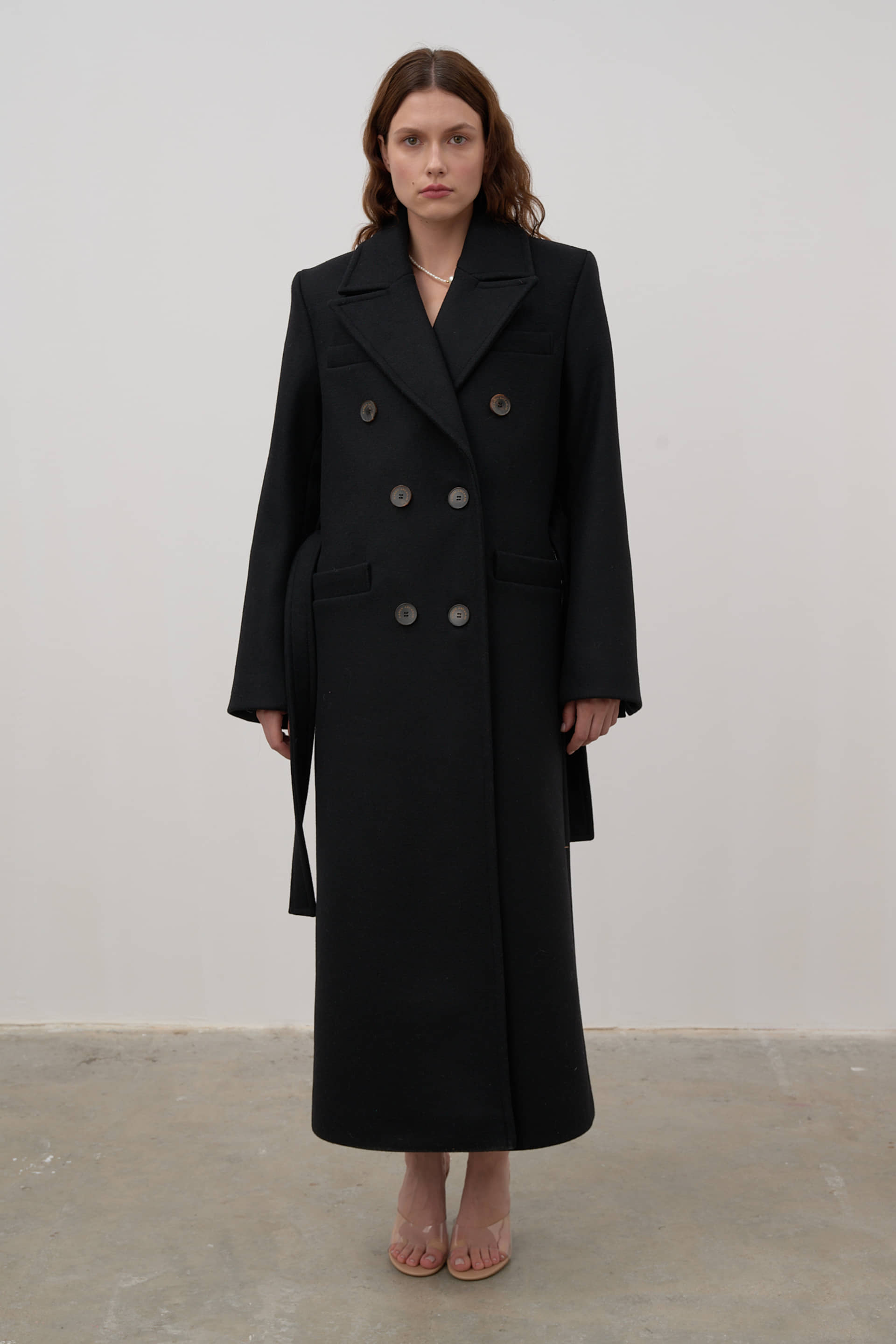 Double-breasted wool coat made by Karen Arcanjo