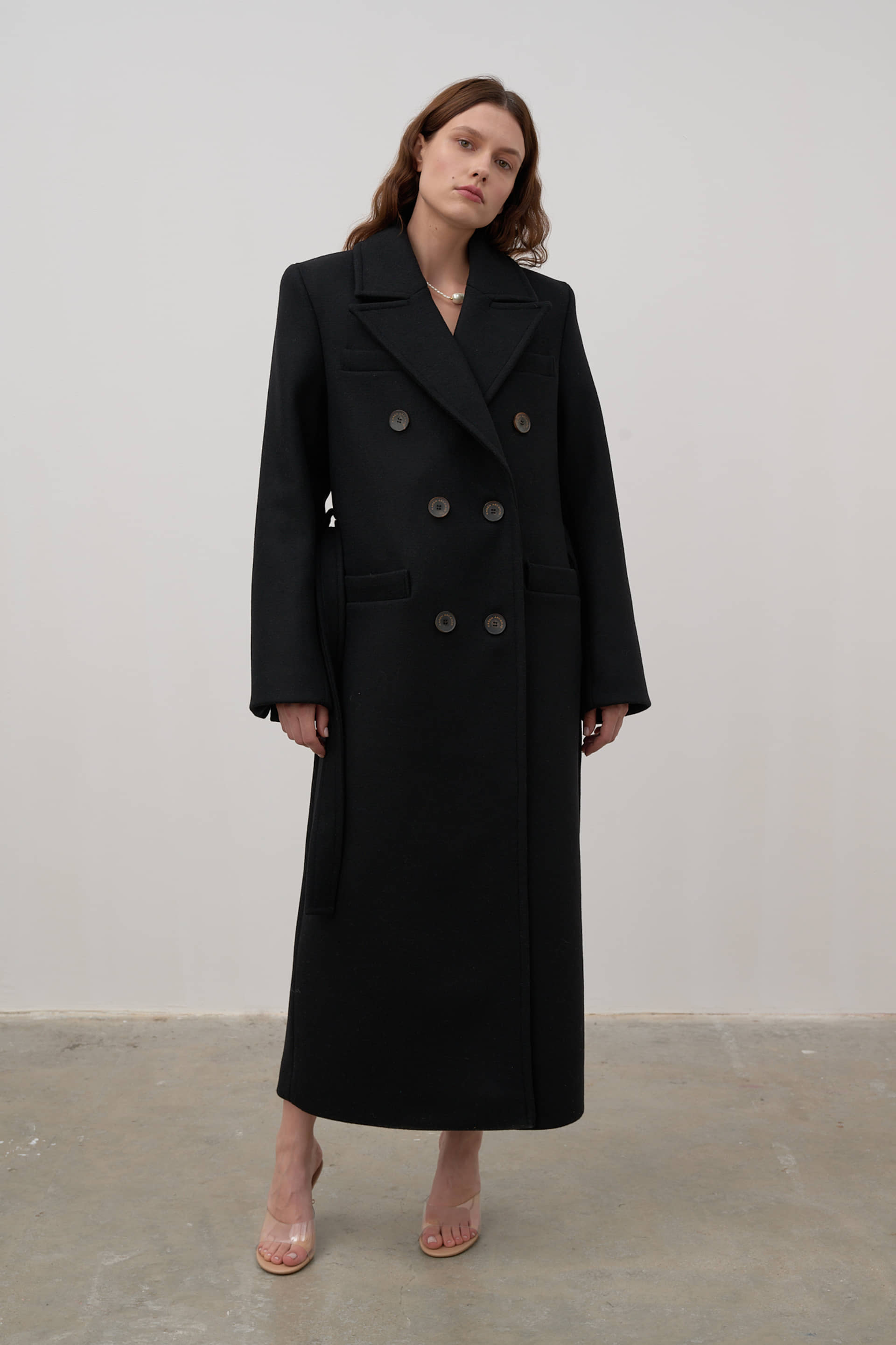 Double-breasted wool coat made by Karen Arcanjo