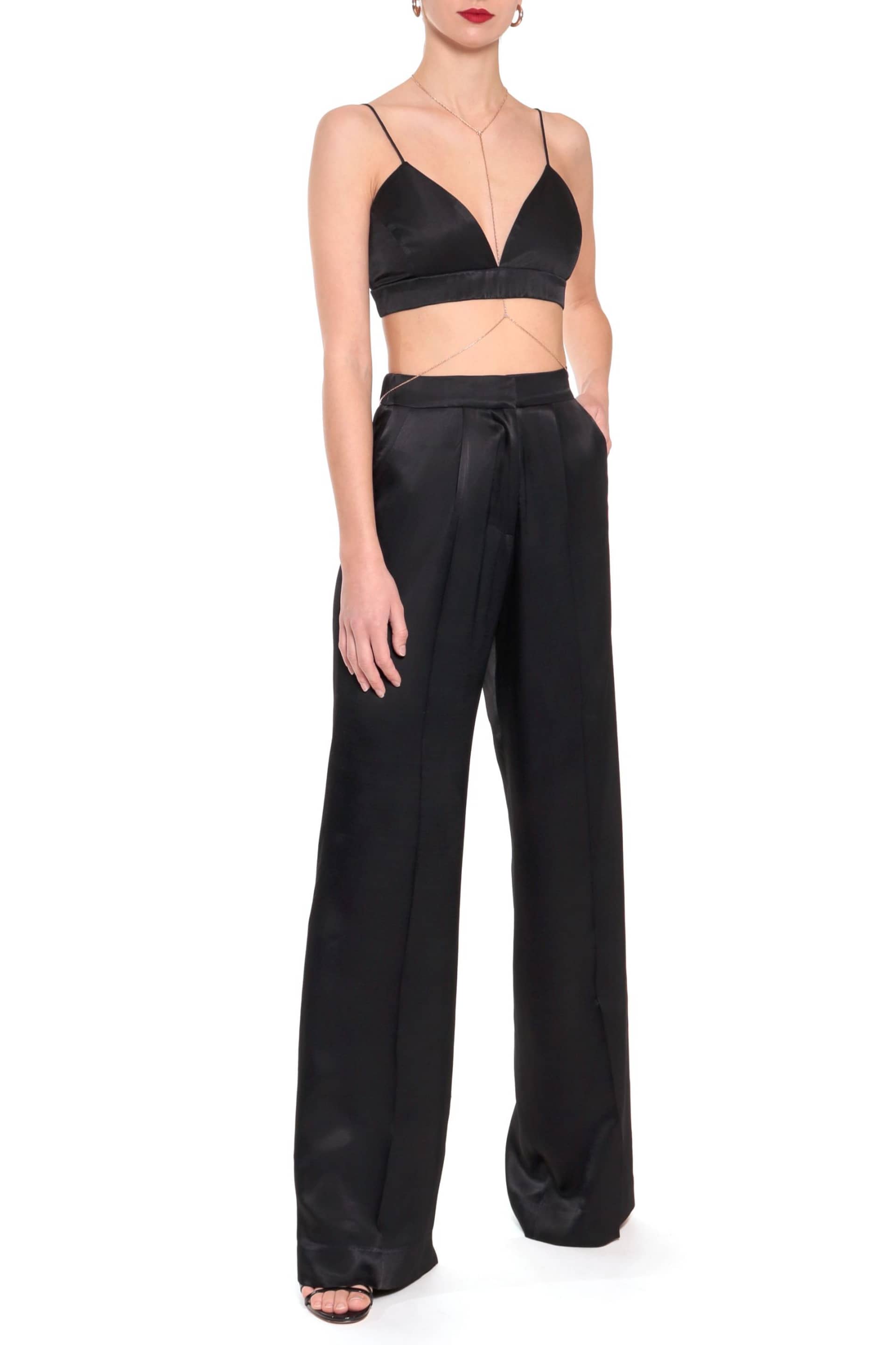 Bralette top Asha Satin Glossy Black in Black made by HALEWSKI