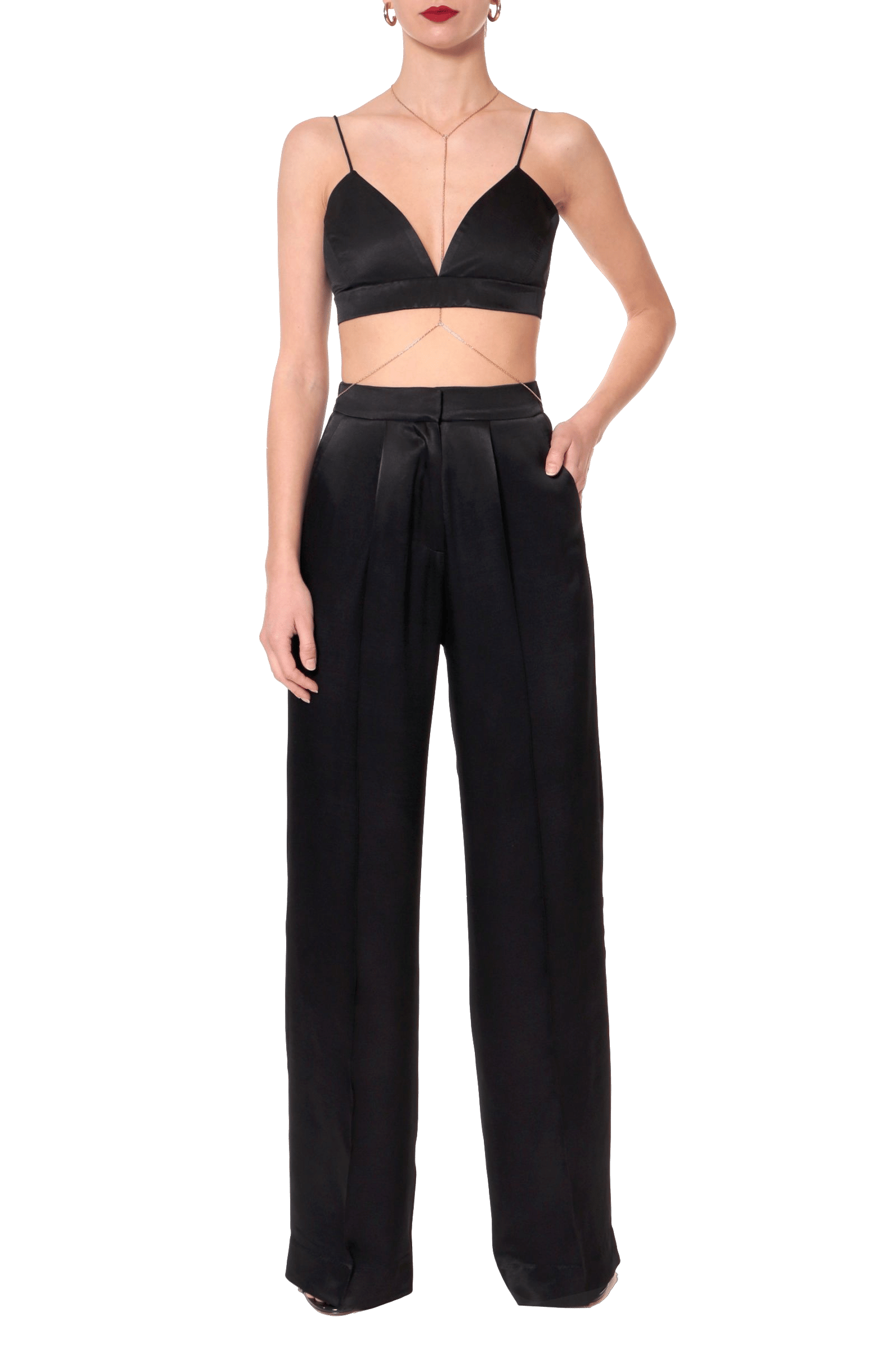 Bralette top Asha Satin Glossy Black made by HALEWSKI