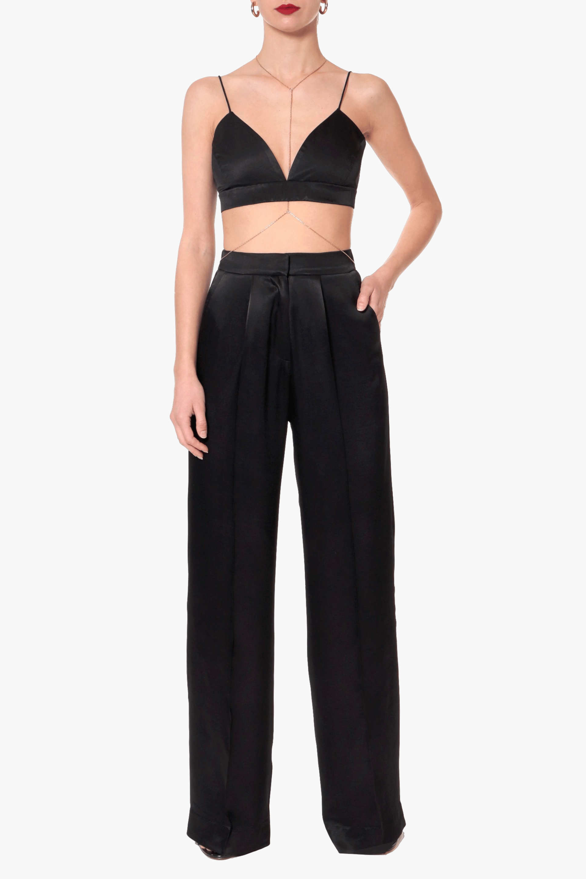 Bralette top Asha Satin Glossy Black made by HALEWSKI