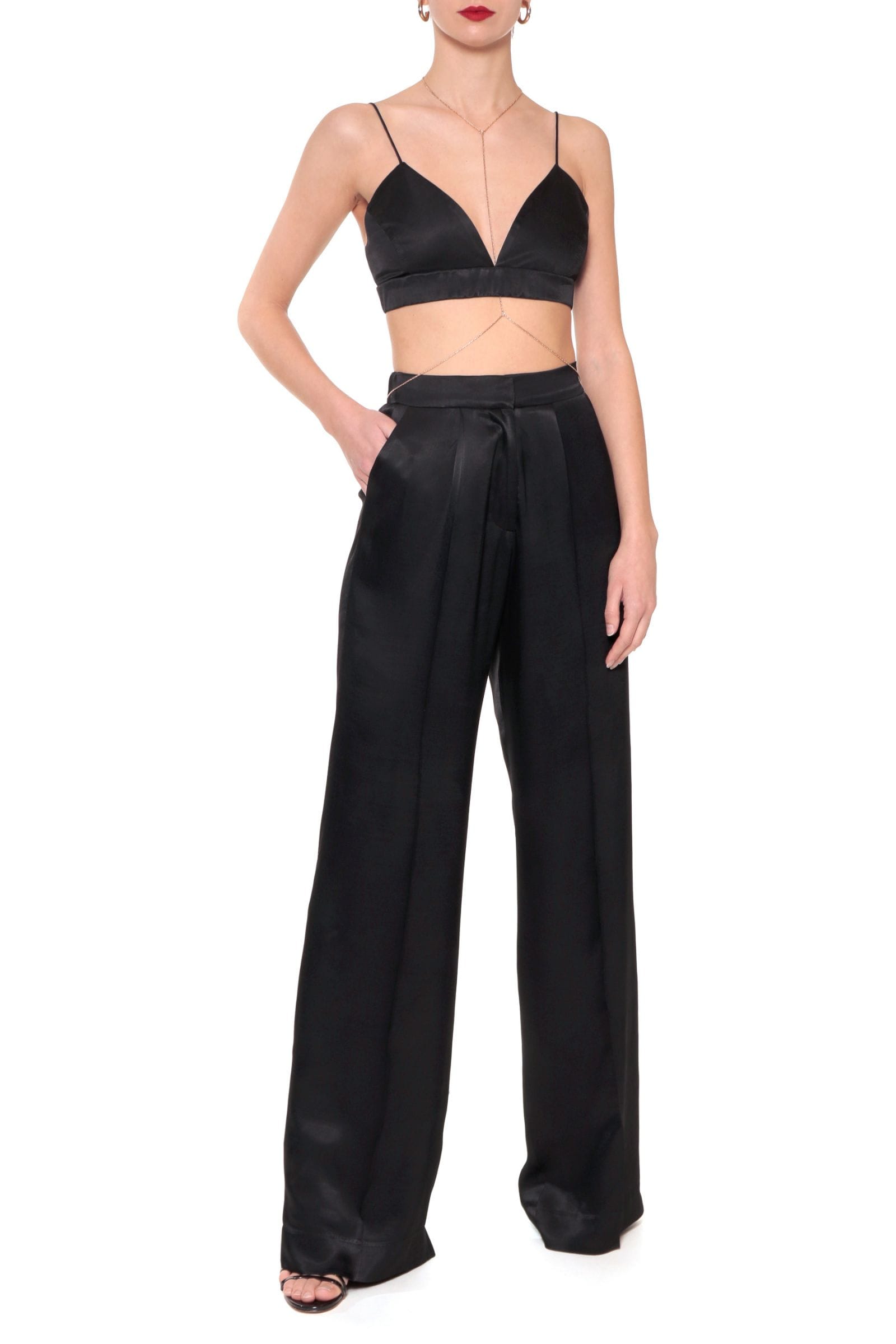Bralette top Asha Satin Glossy Black in Black made by HALEWSKI