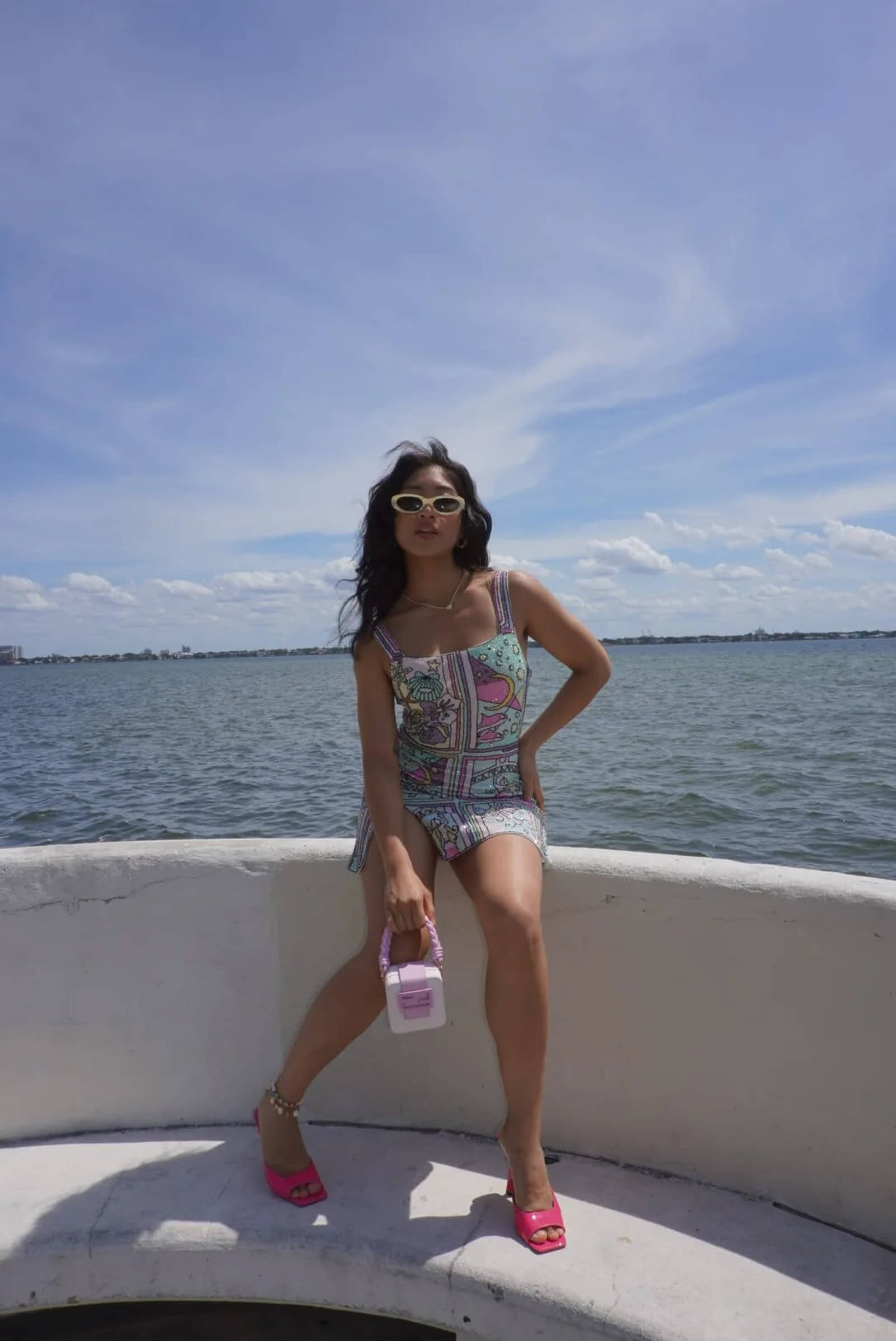 Talia Hand Beaded Multi-Coloured Crystal Party Dress in Multi color made by Oceanus Swimwear