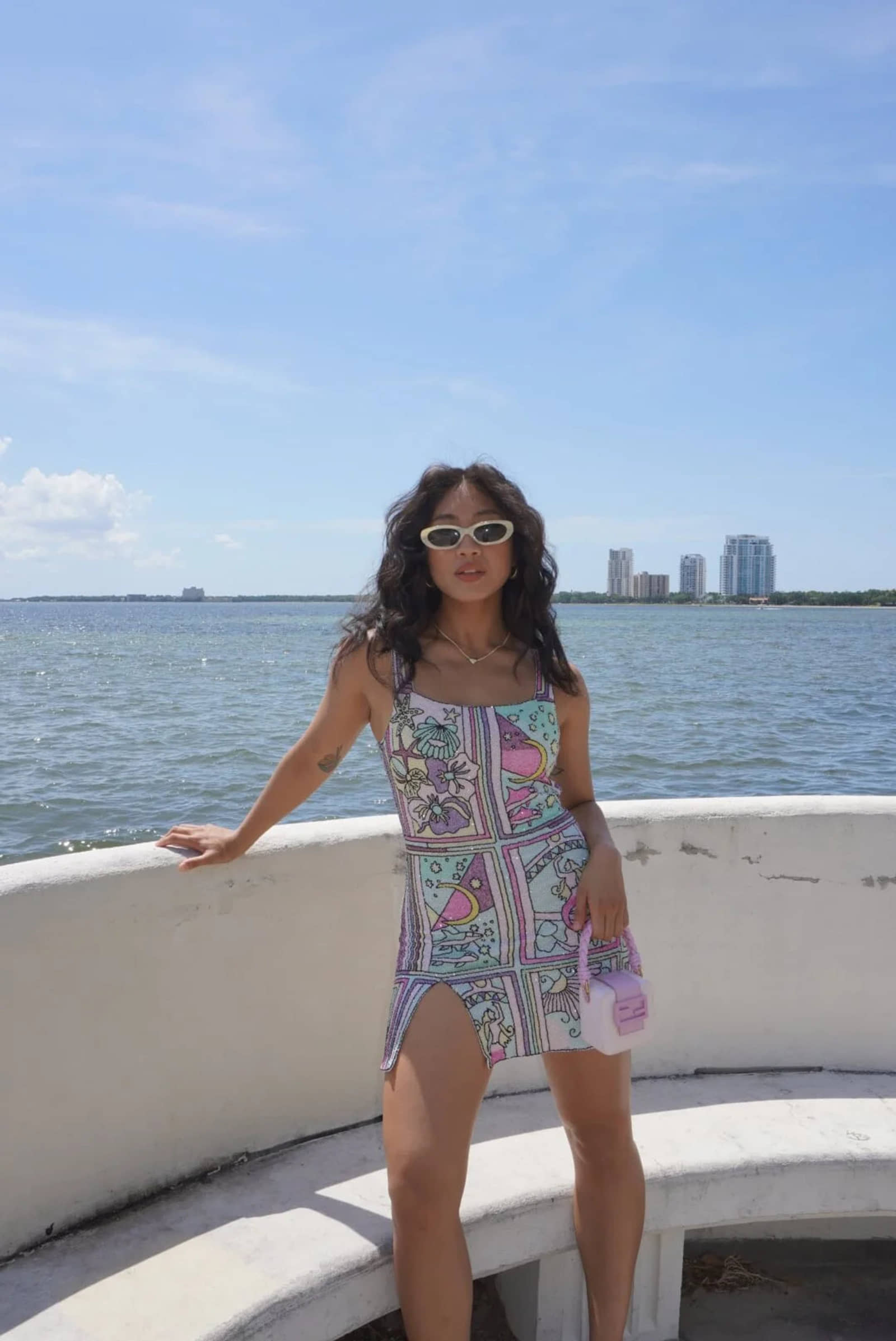 Talia Hand Beaded Multi-Coloured Crystal Party Dress in Multi color made by Oceanus Swimwear