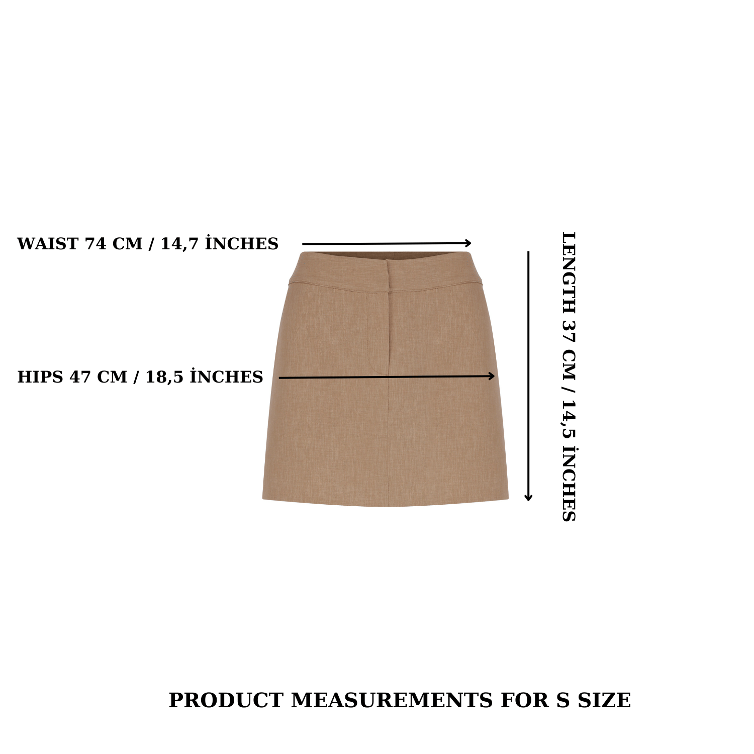 Marde A-Line Mini Skirt in Almond Buff in Brown made by Nazli Ceren