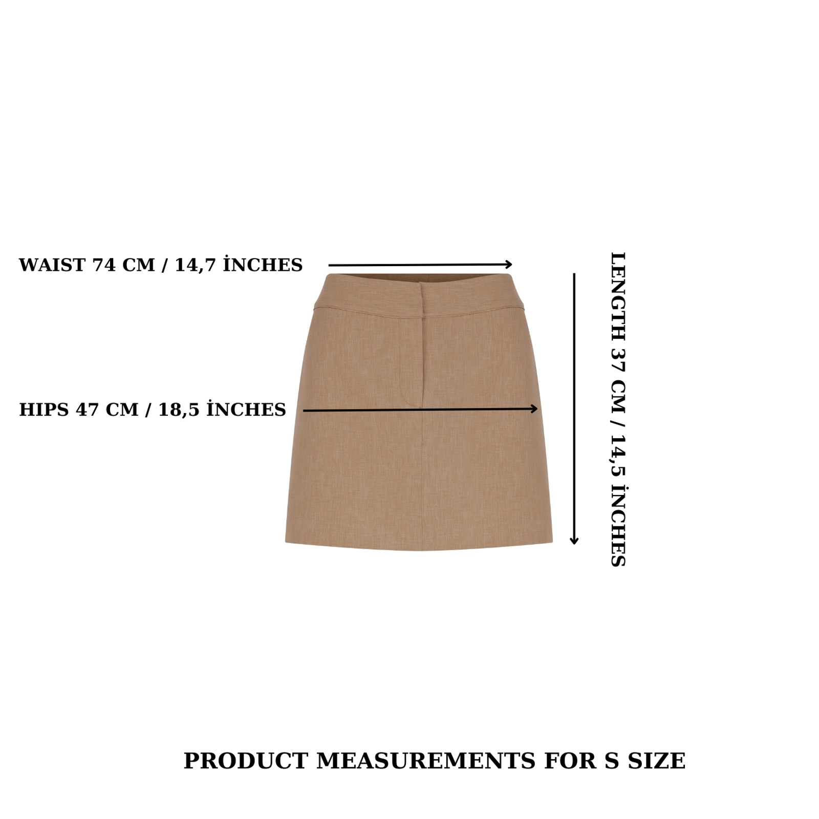 Marde A-Line Mini Skirt in Almond Buff in Brown made by Nazli Ceren