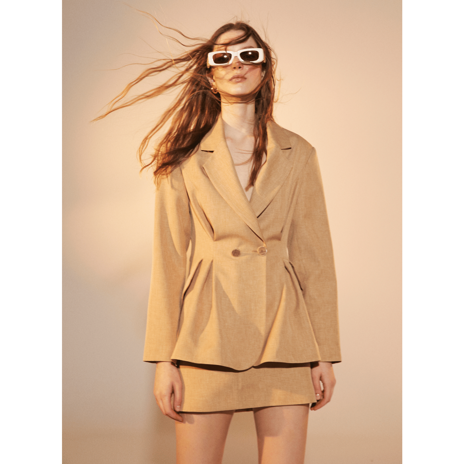 Marde A-Line Mini Skirt in Almond Buff in Brown made by Nazli Ceren