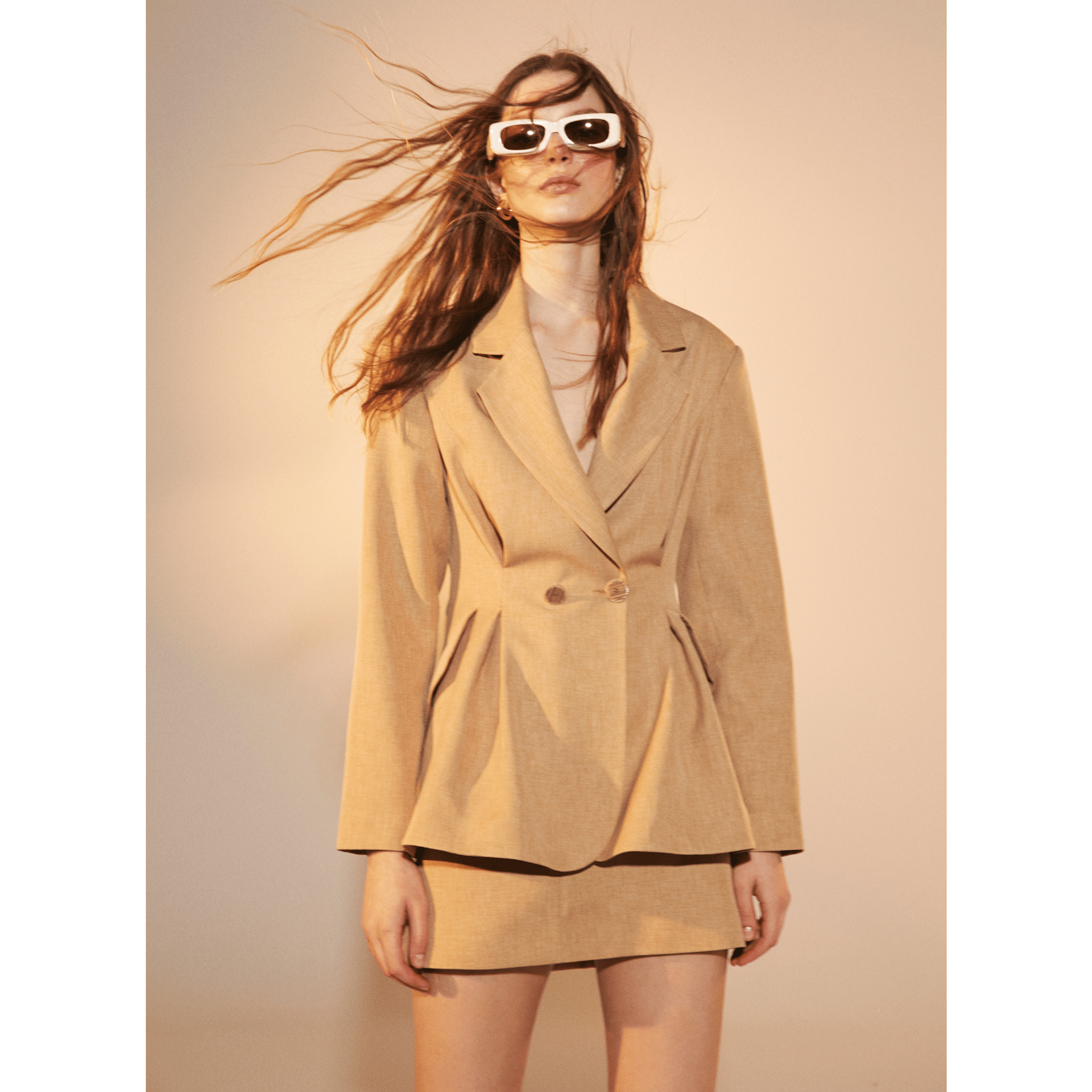 Marde A-Line Mini Skirt in Almond Buff in Brown made by Nazli Ceren