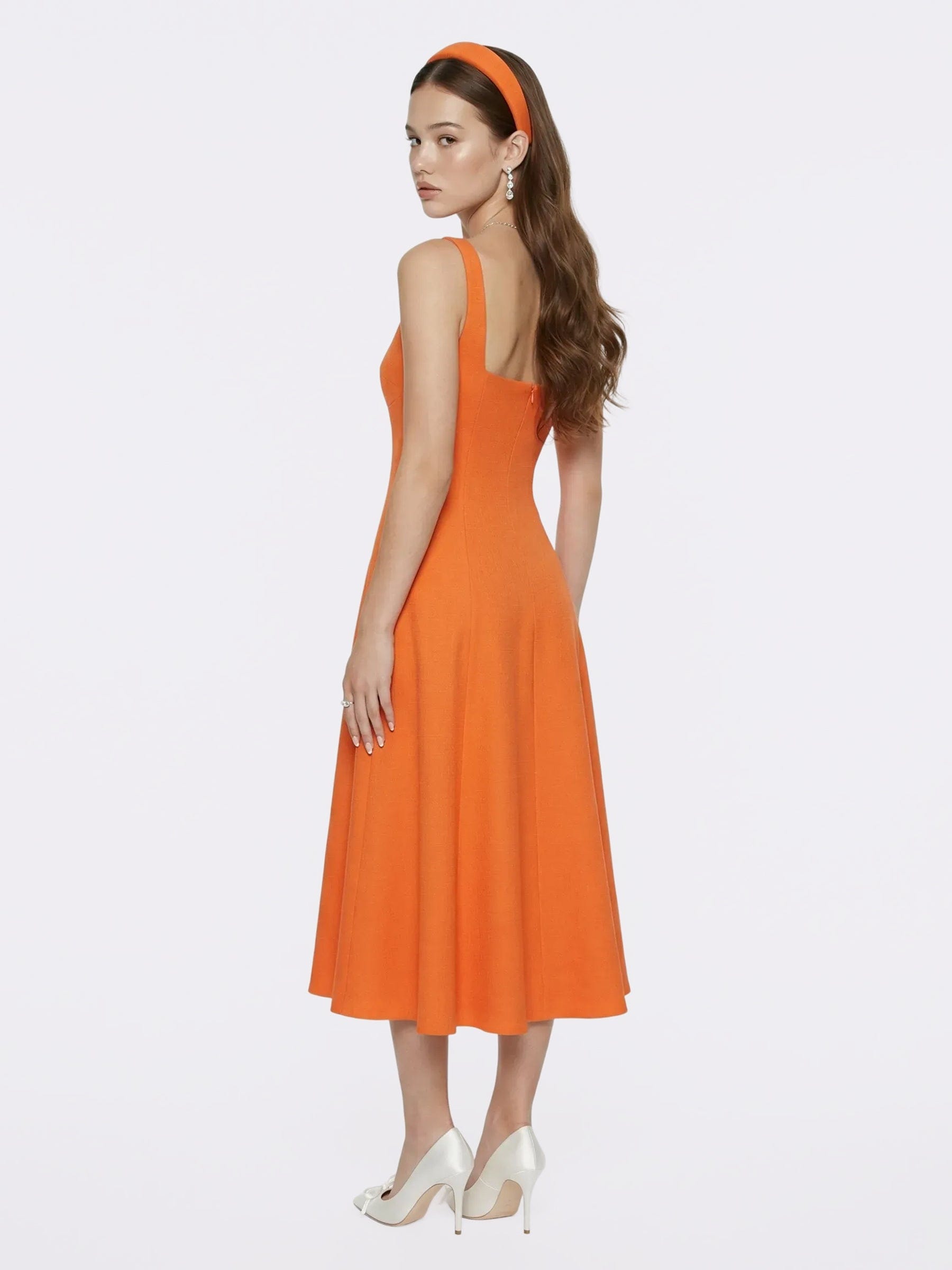 Josephine Square-Neck Orange Midi Dress made by Nana Jacqueline