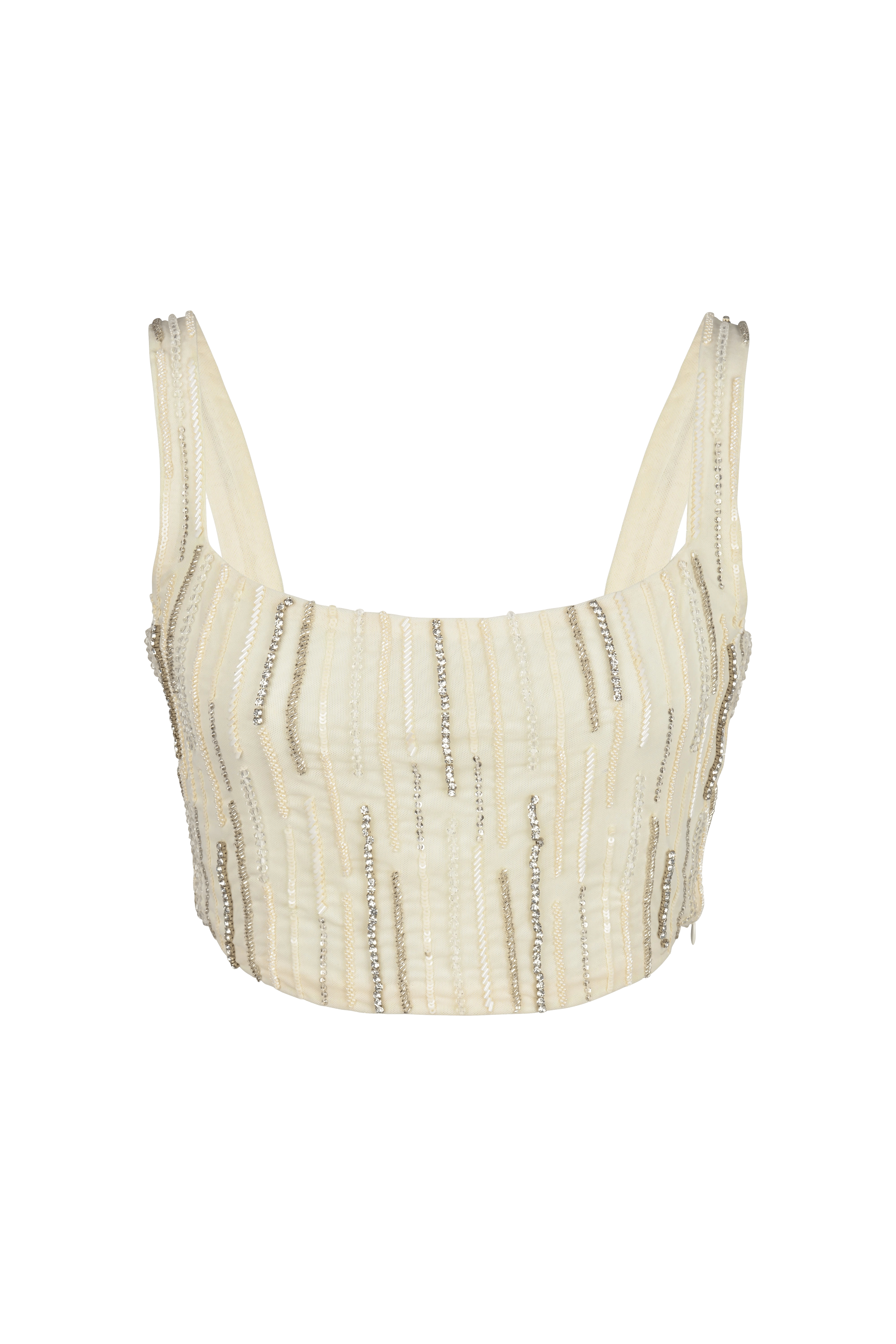 Aphrodite's White Beaded Co-ord Swim Top – Daphne Collection made by Oceanus Swimwear