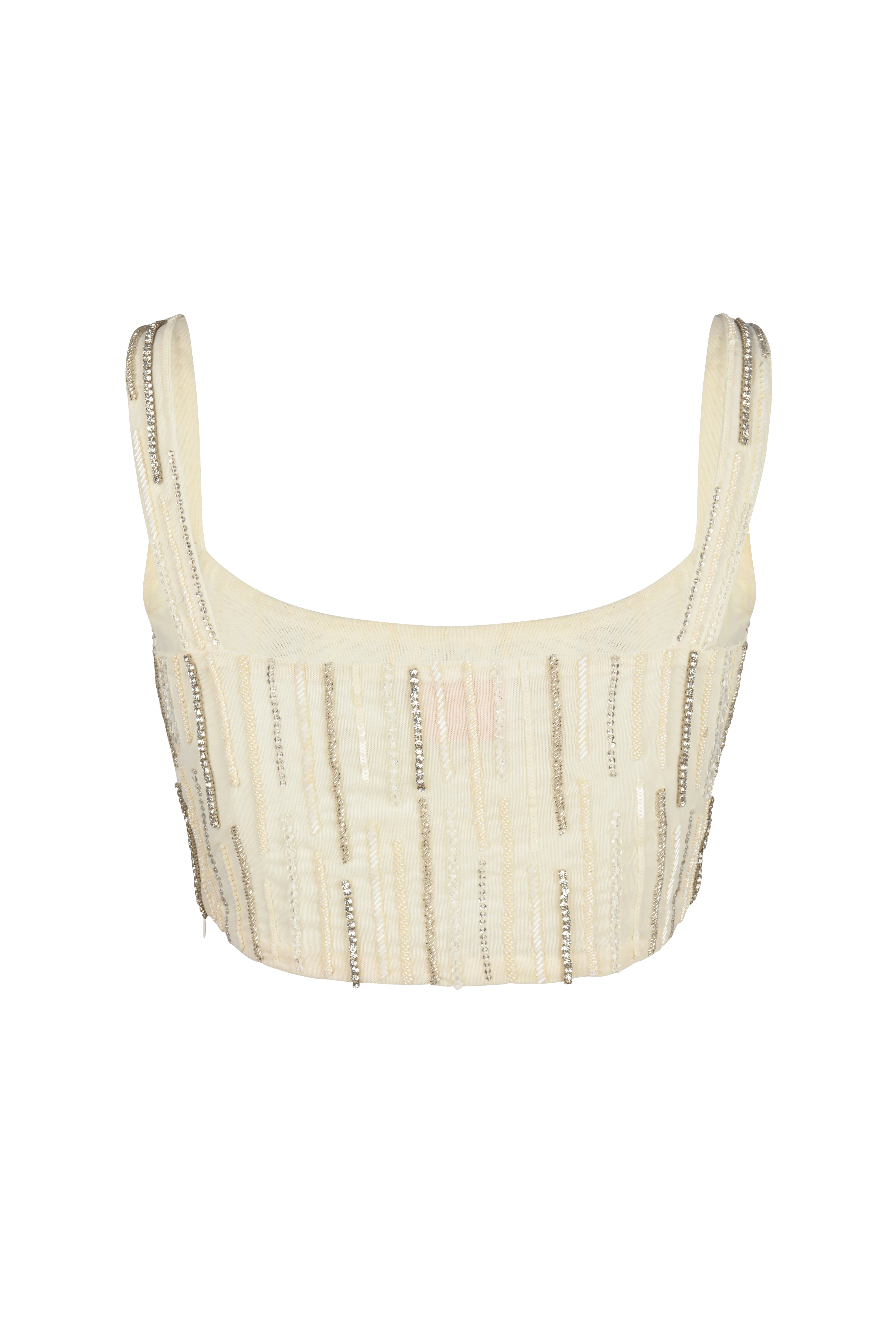 Aphrodite's White Beaded Co-ord Swim Top – Daphne Collection made by Oceanus Swimwear