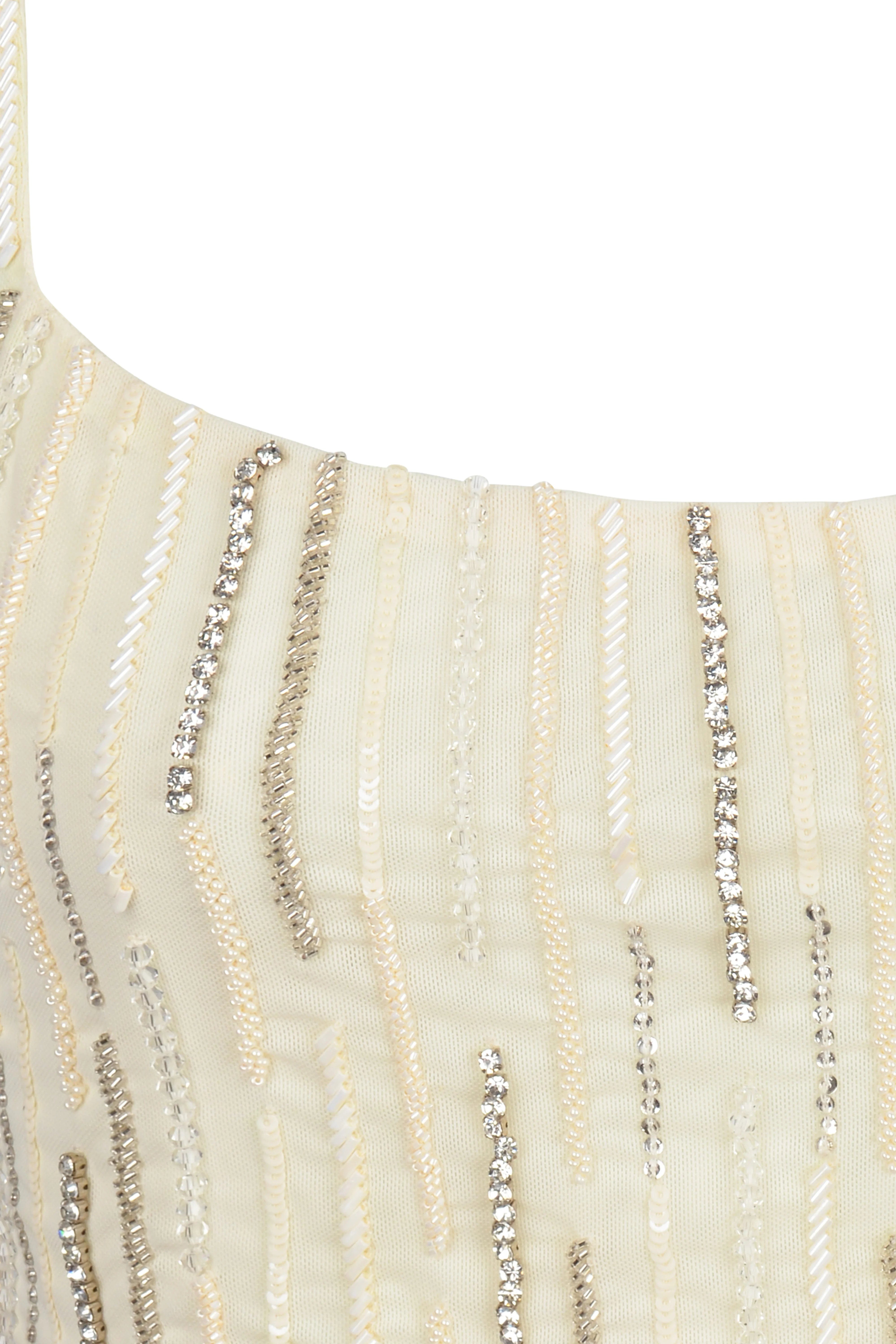 Aphrodite's White Beaded Co-ord Swim Top – Daphne Collection made by Oceanus Swimwear