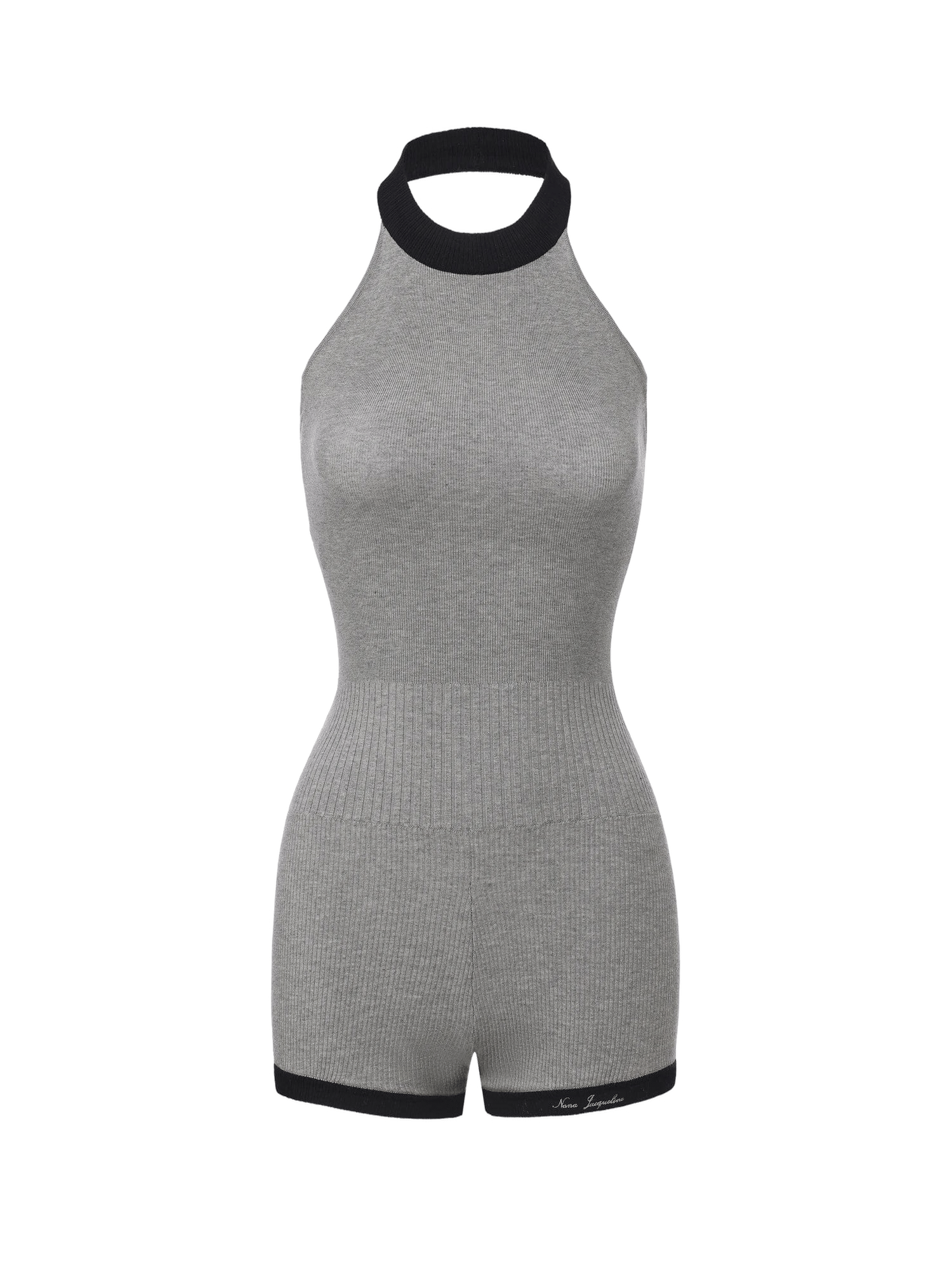Ava Contrast Halter Knit Grey Romper made by Nana Jacqueline