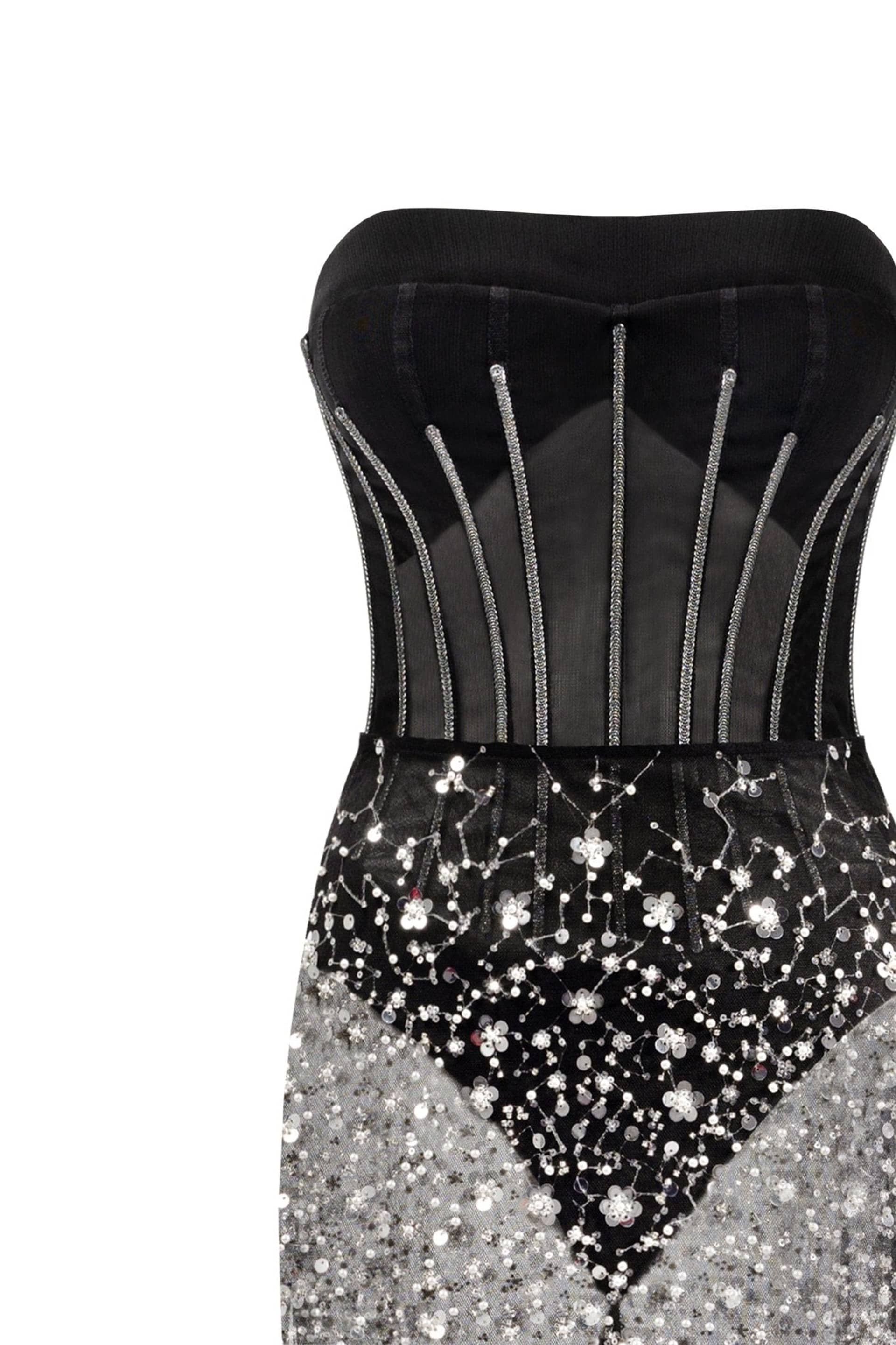 Crystal-covered fabulous black maxi dress made by Milla