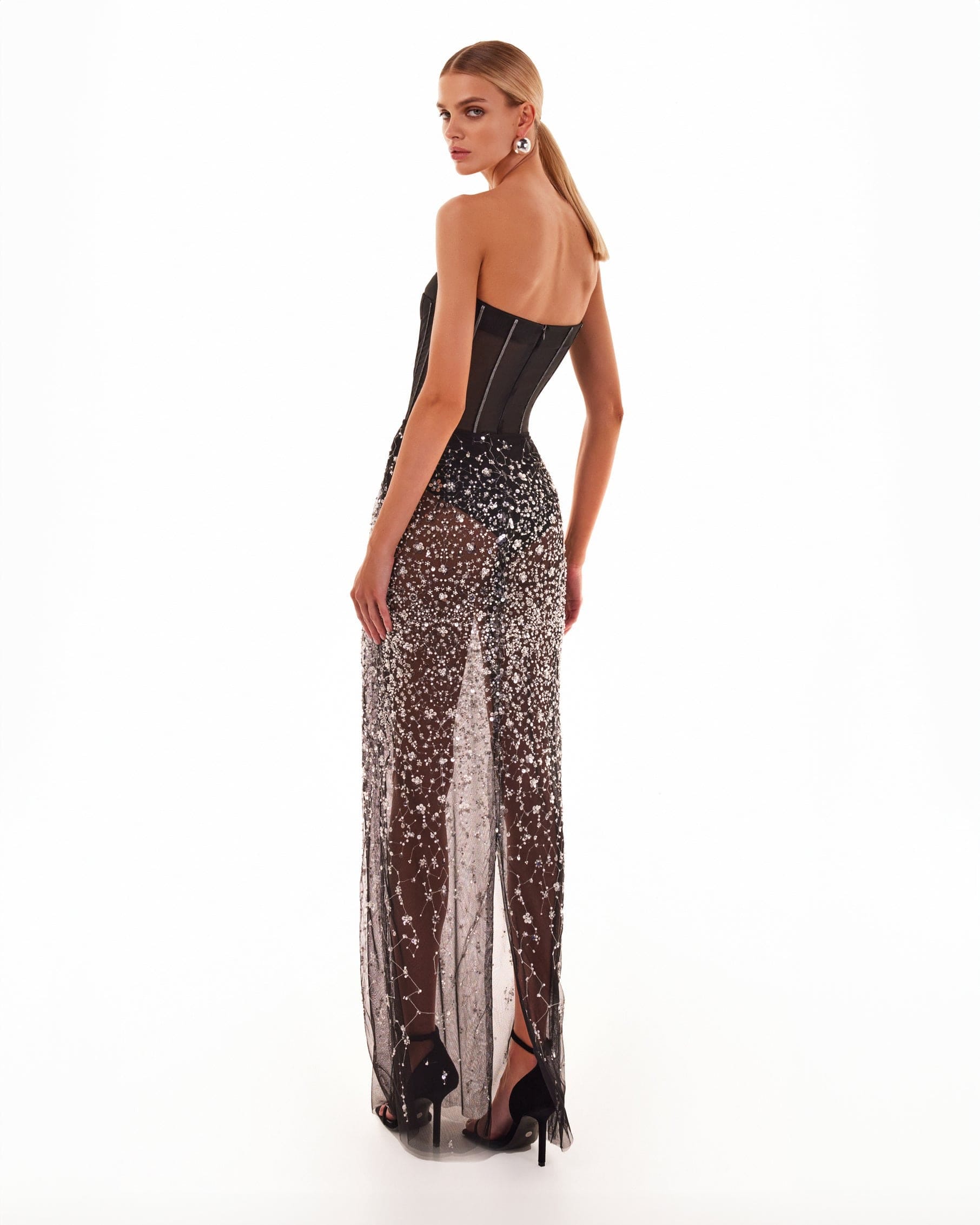 Crystal-covered fabulous black maxi dress made by Milla