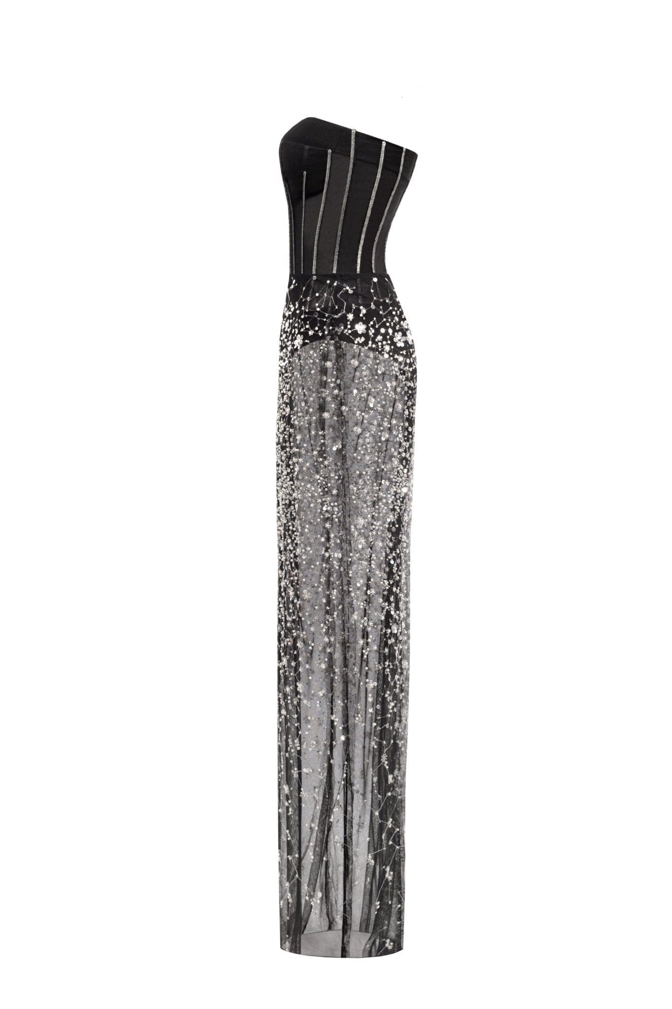 Crystal-covered fabulous black maxi dress made by Milla