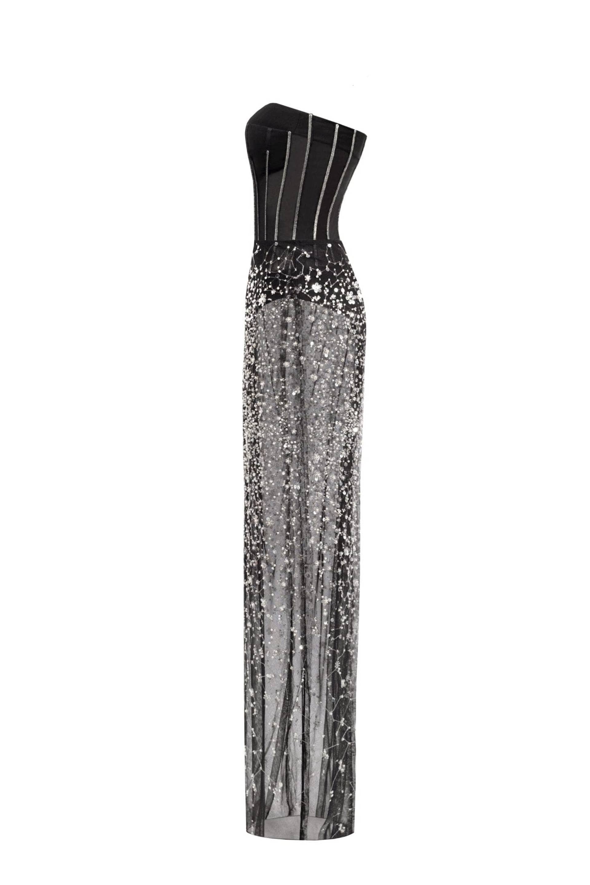 Crystal-covered fabulous black maxi dress made by Milla