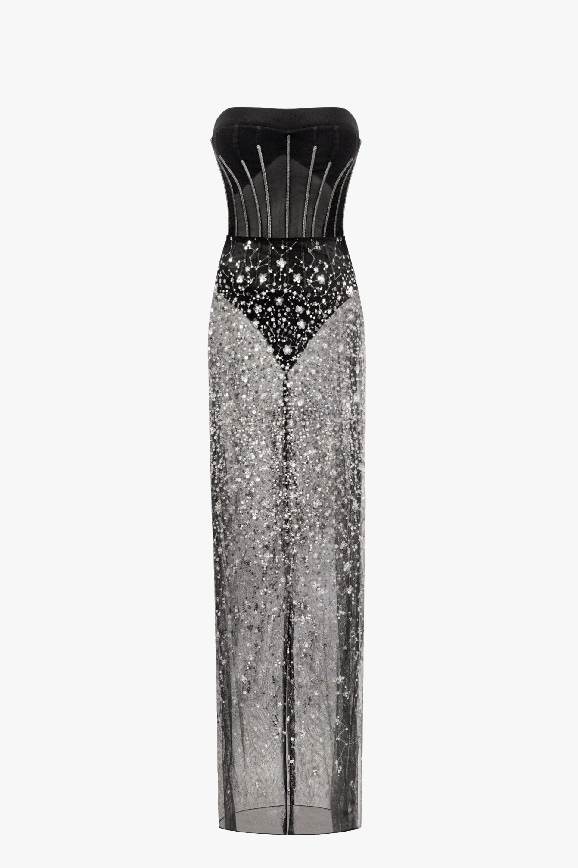 Crystal-covered fabulous black maxi dress made by Milla