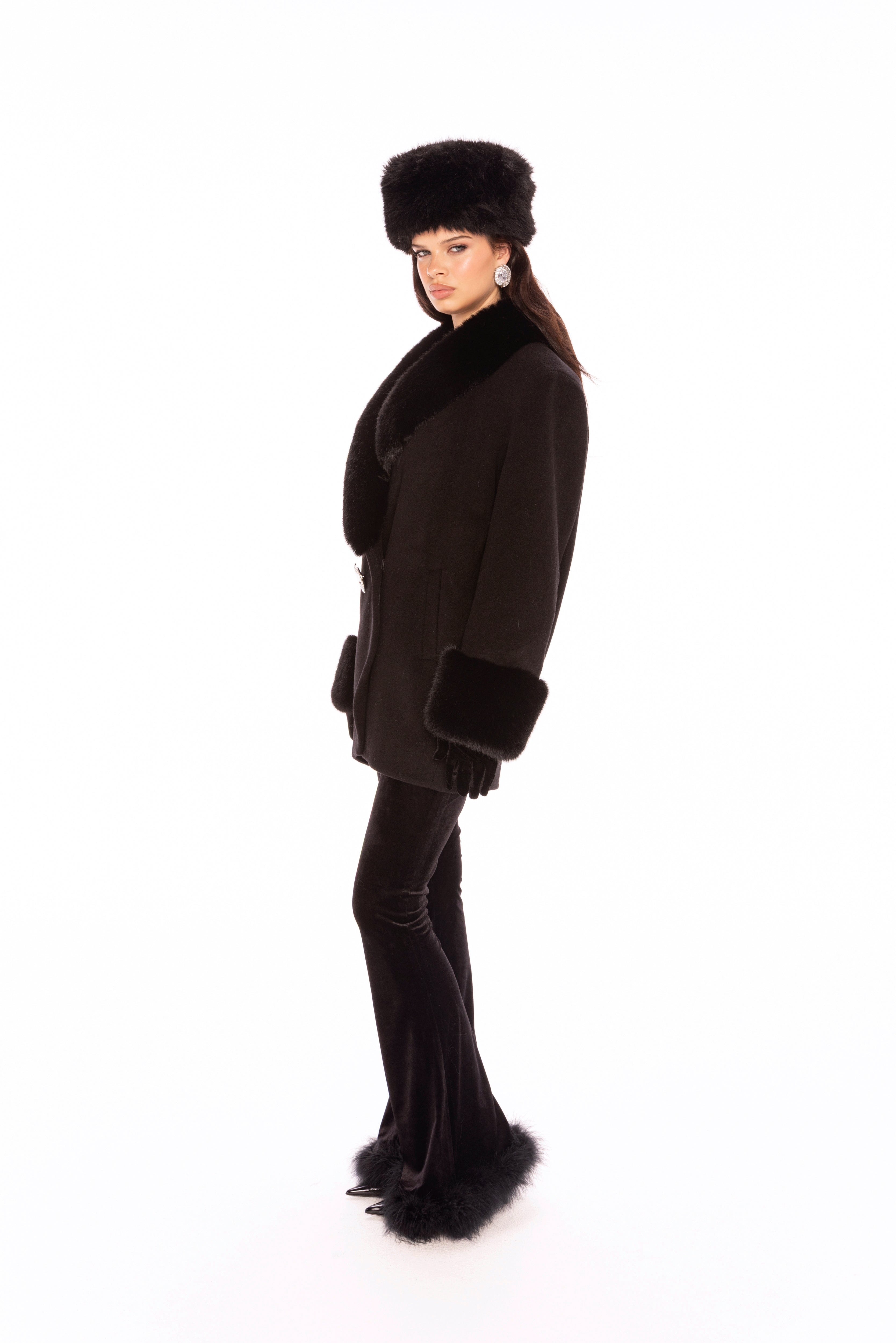 Althea Faux Fur Collar Cocoon Coat (Black) made by Nana Jacqueline