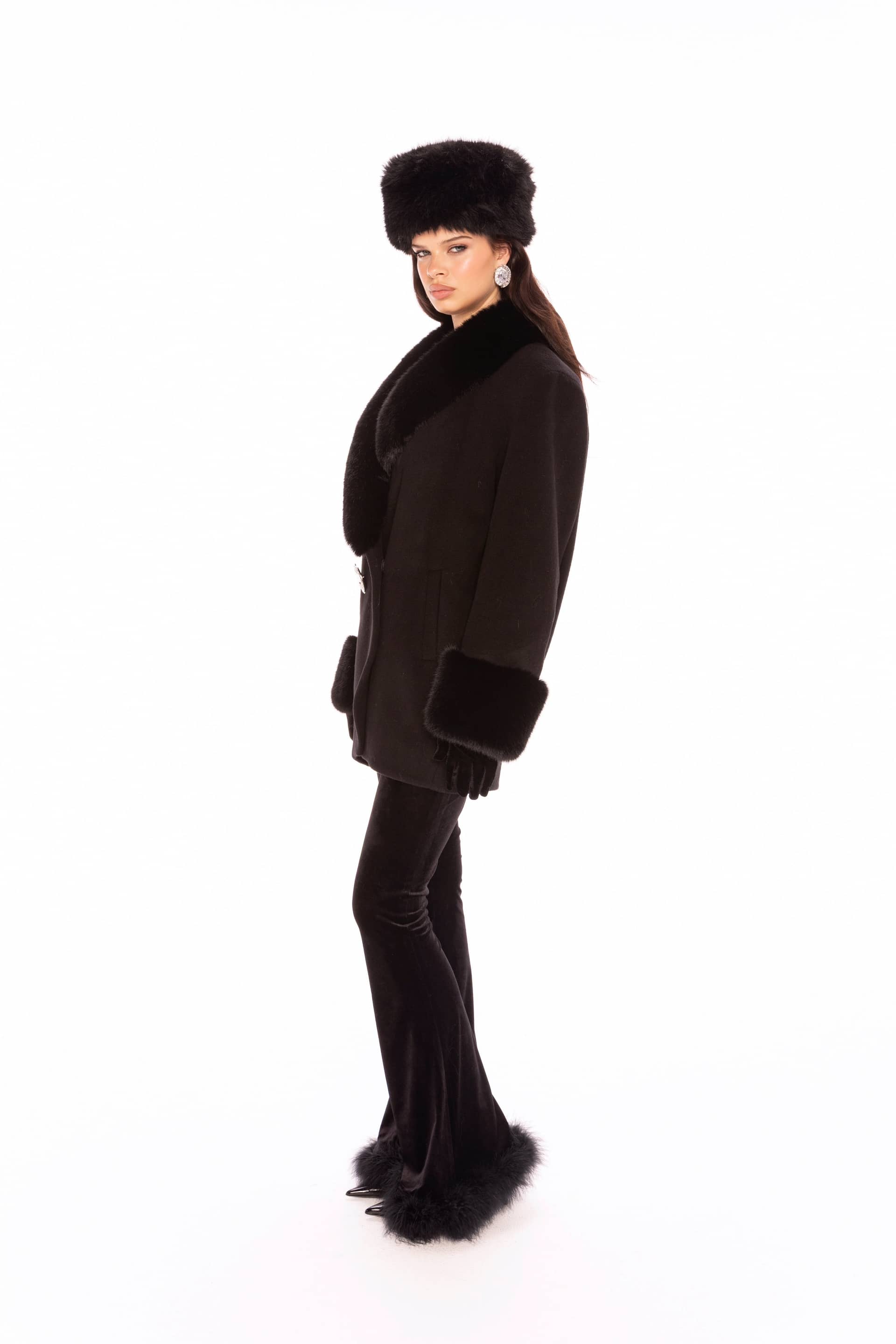 Althea Faux Fur Collar Cocoon Coat (Black) made by Nana Jacqueline