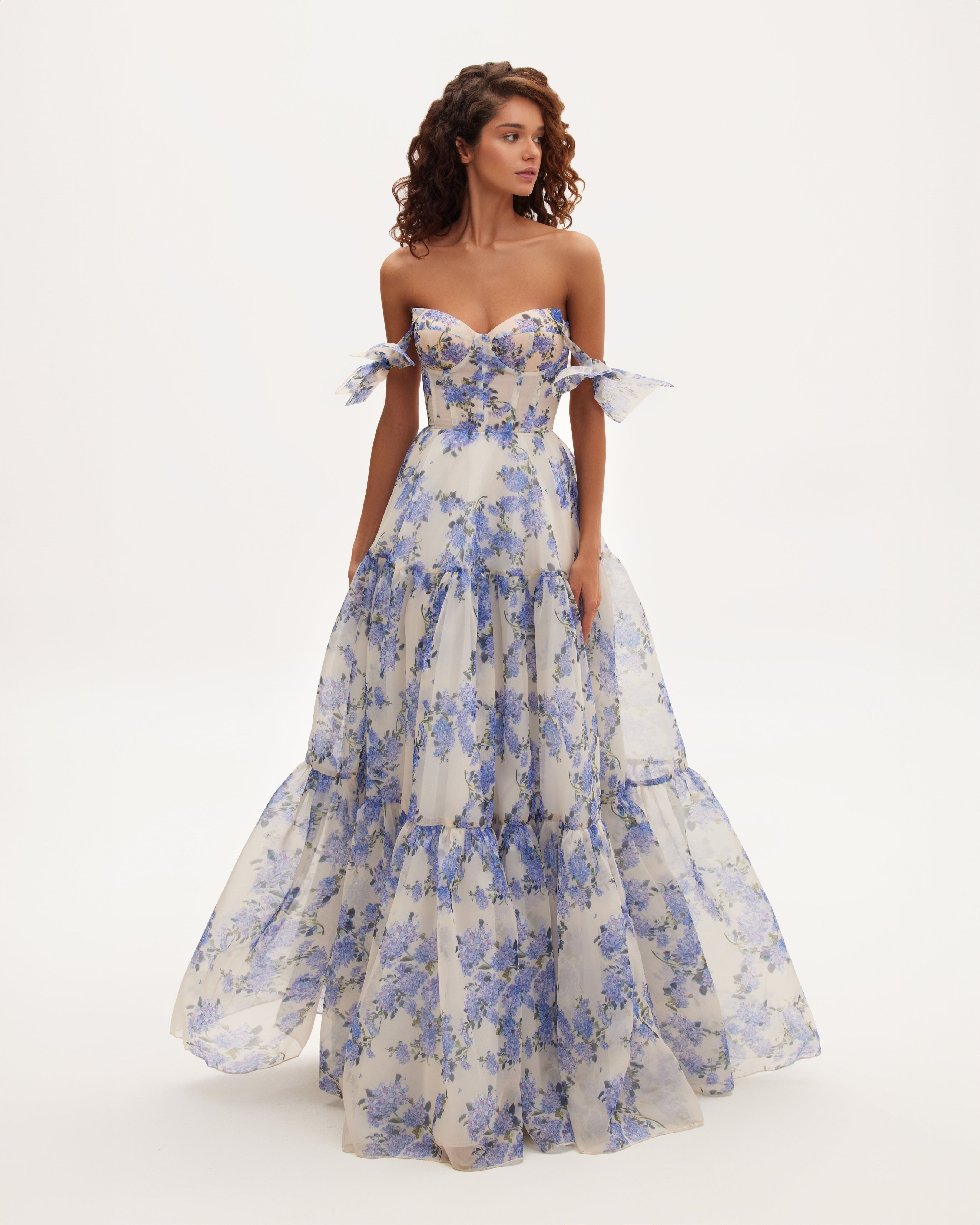 Hydrangea Tender floral maxi tie-strap dress made by Milla