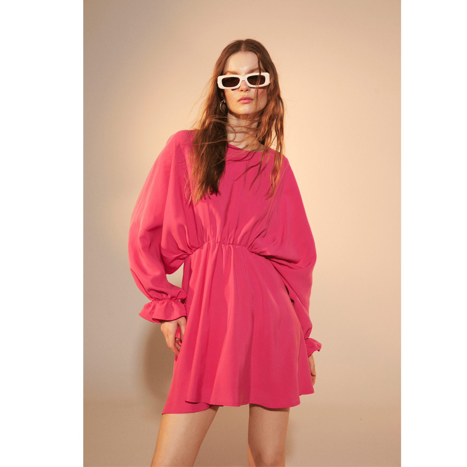 July Ruffled Mini Dress in Virtual Pink in Pink made by Nazli Ceren