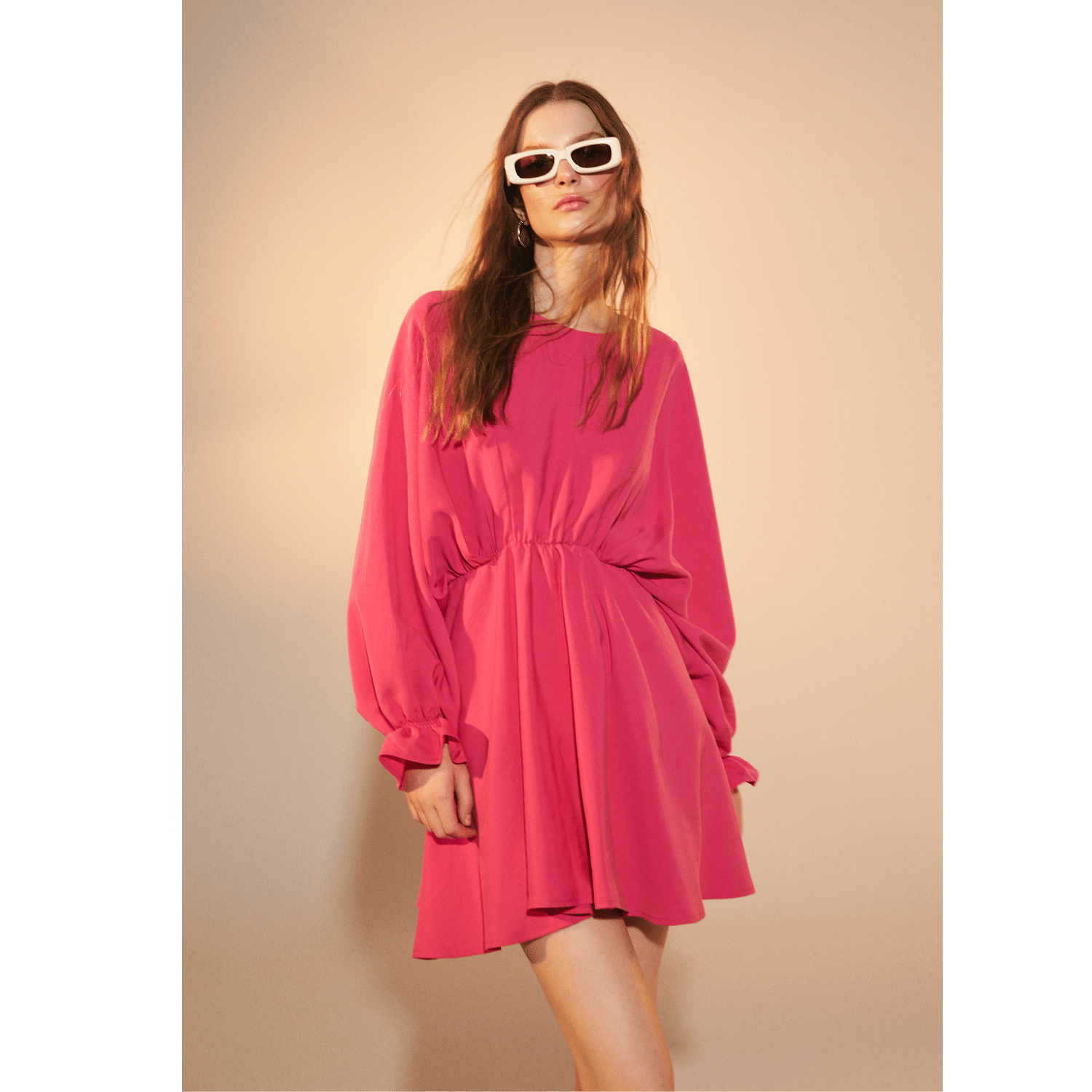 July Ruffled Mini Dress in Virtual Pink in Pink made by Nazli Ceren