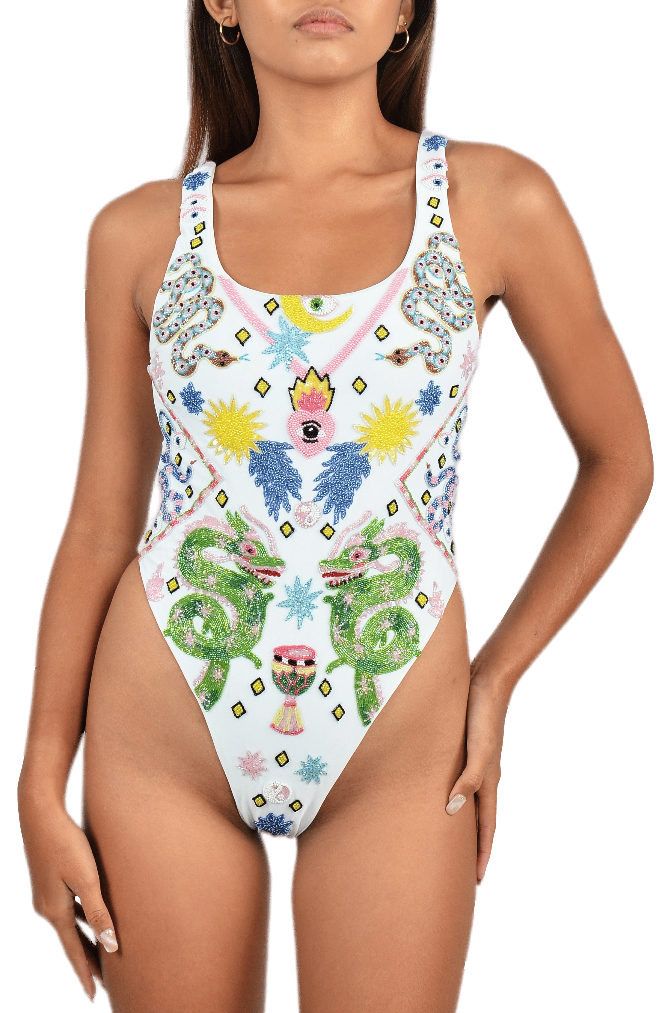 Jamila Luxe Scoop Back White Swimsuit made by Oceanus Swimwear