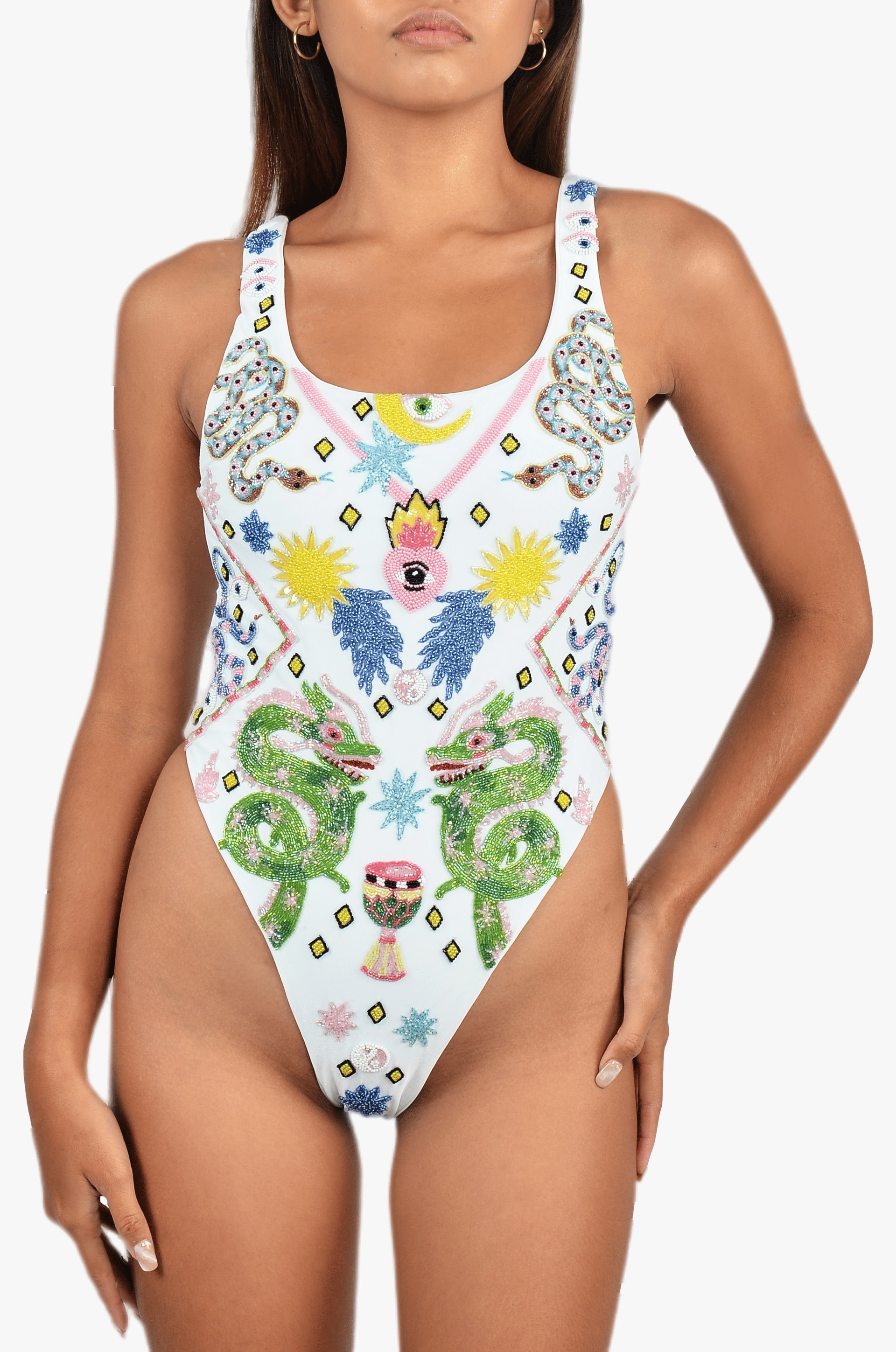 Jamila Luxe Scoop Back White Swimsuit made by Oceanus Swimwear