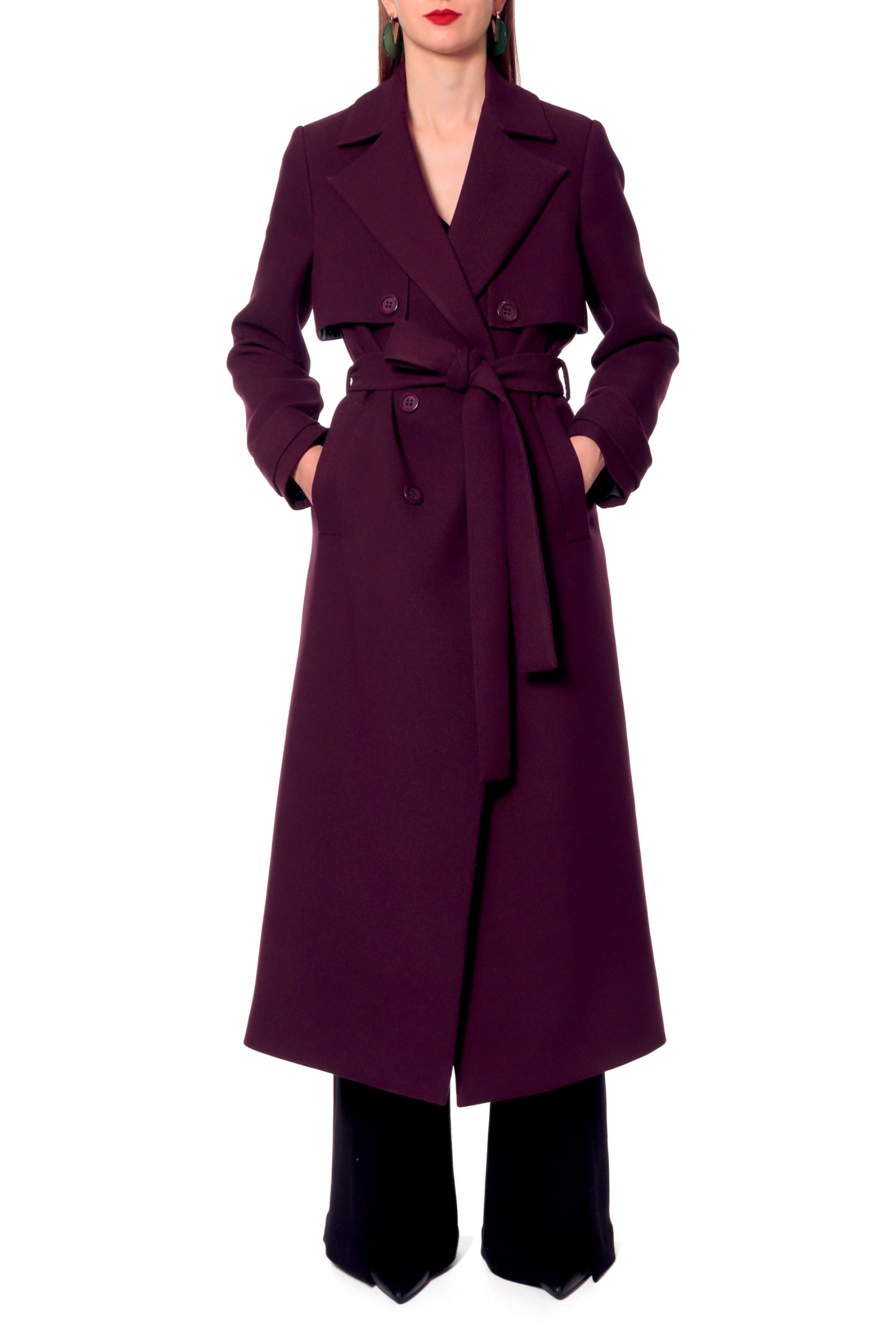 Coat Colette Plum Wine in Purple made by HALEWSKI