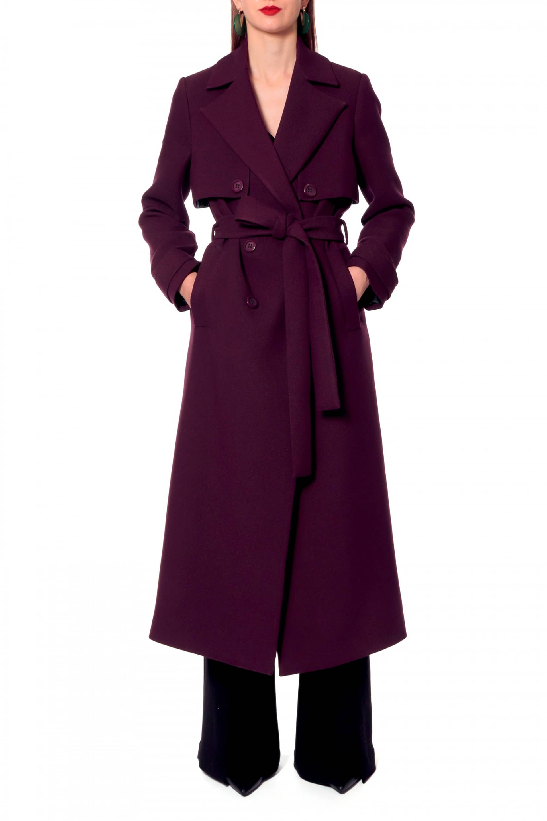 Coat Colette Plum Wine in Purple made by HALEWSKI
