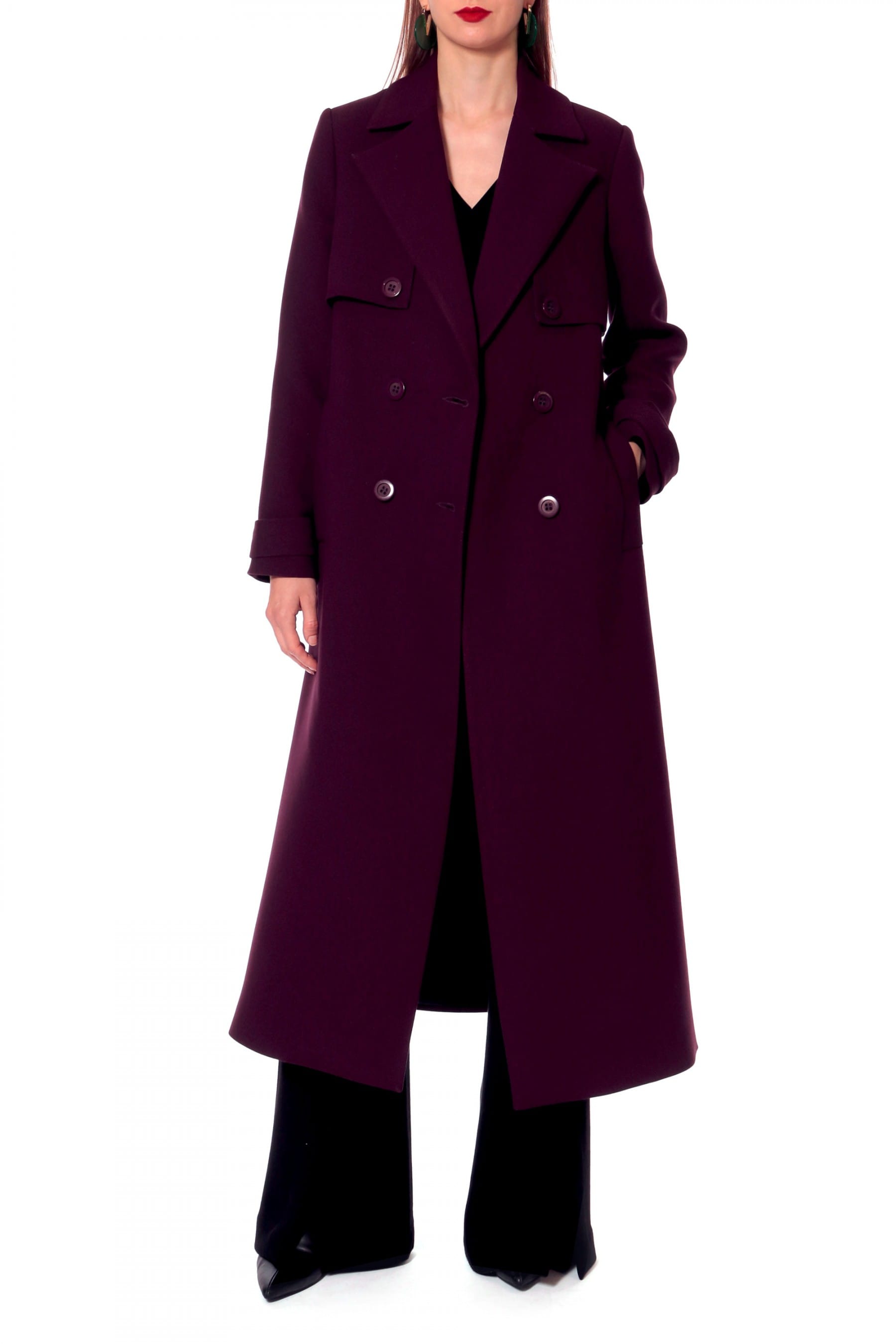 Coat Colette Plum Wine in Purple made by HALEWSKI