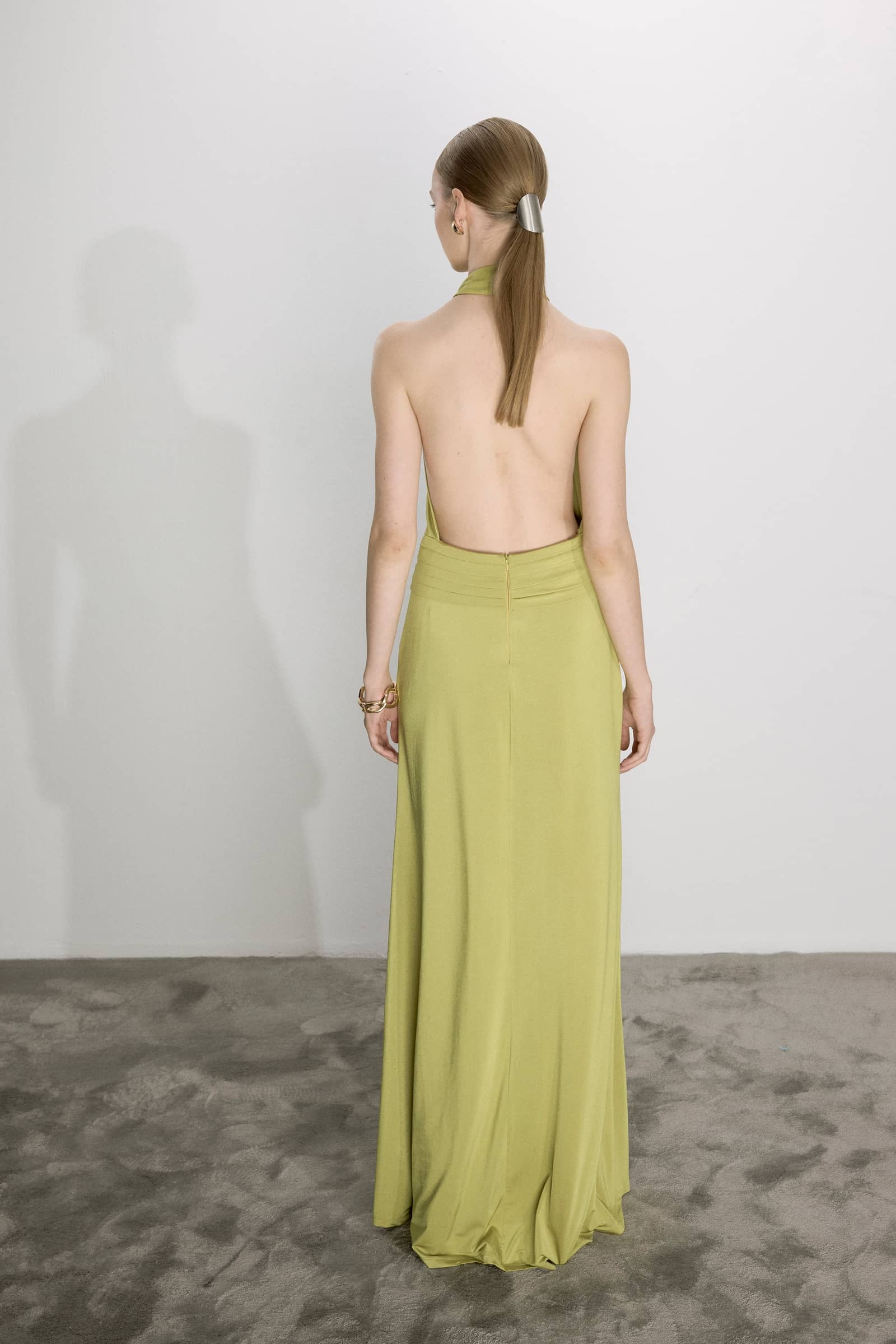 Juliette Long Jersey Dress In Green Glow made by Nazli Ceren