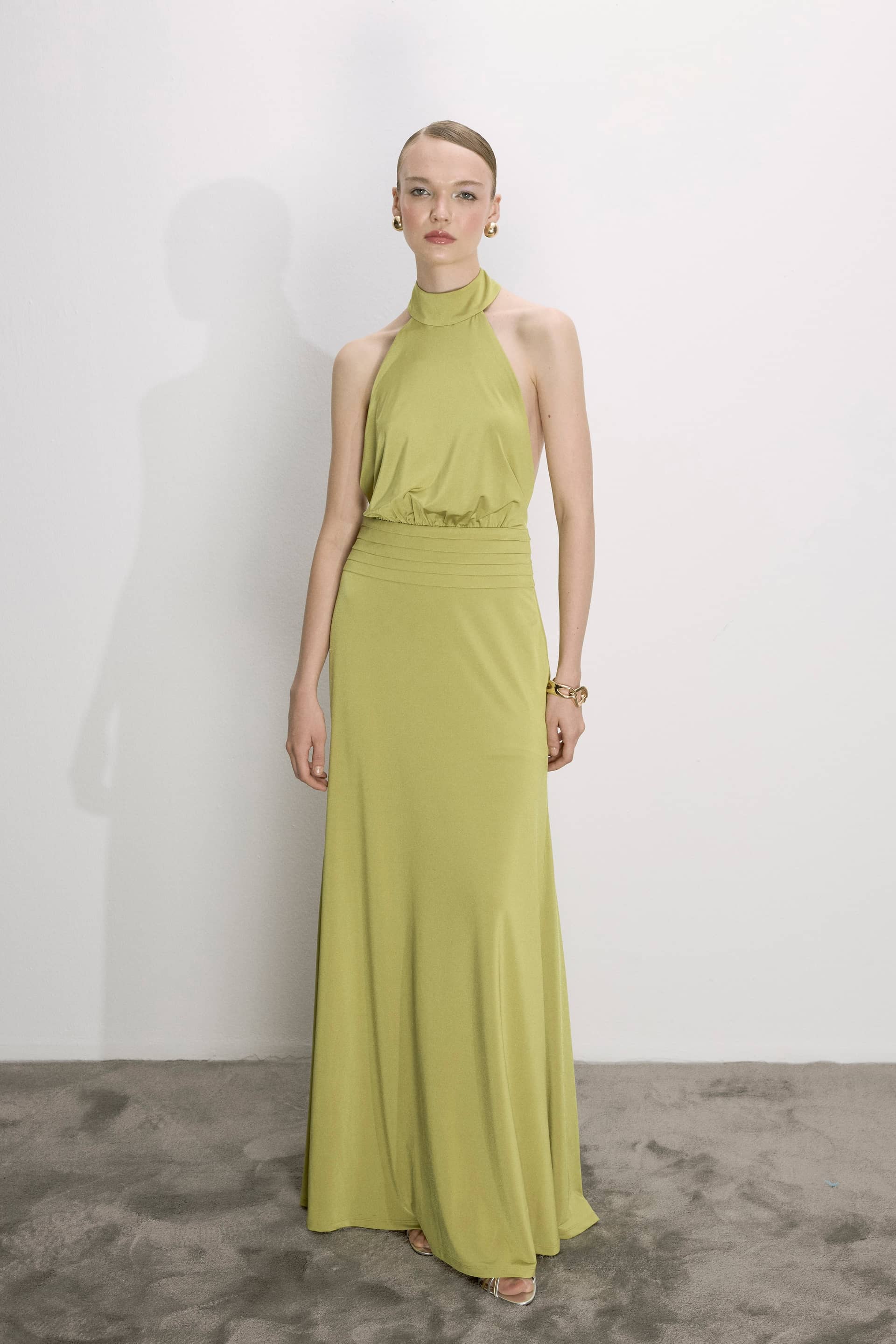 Juliette Long Jersey Dress In Green Glow made by Nazli Ceren