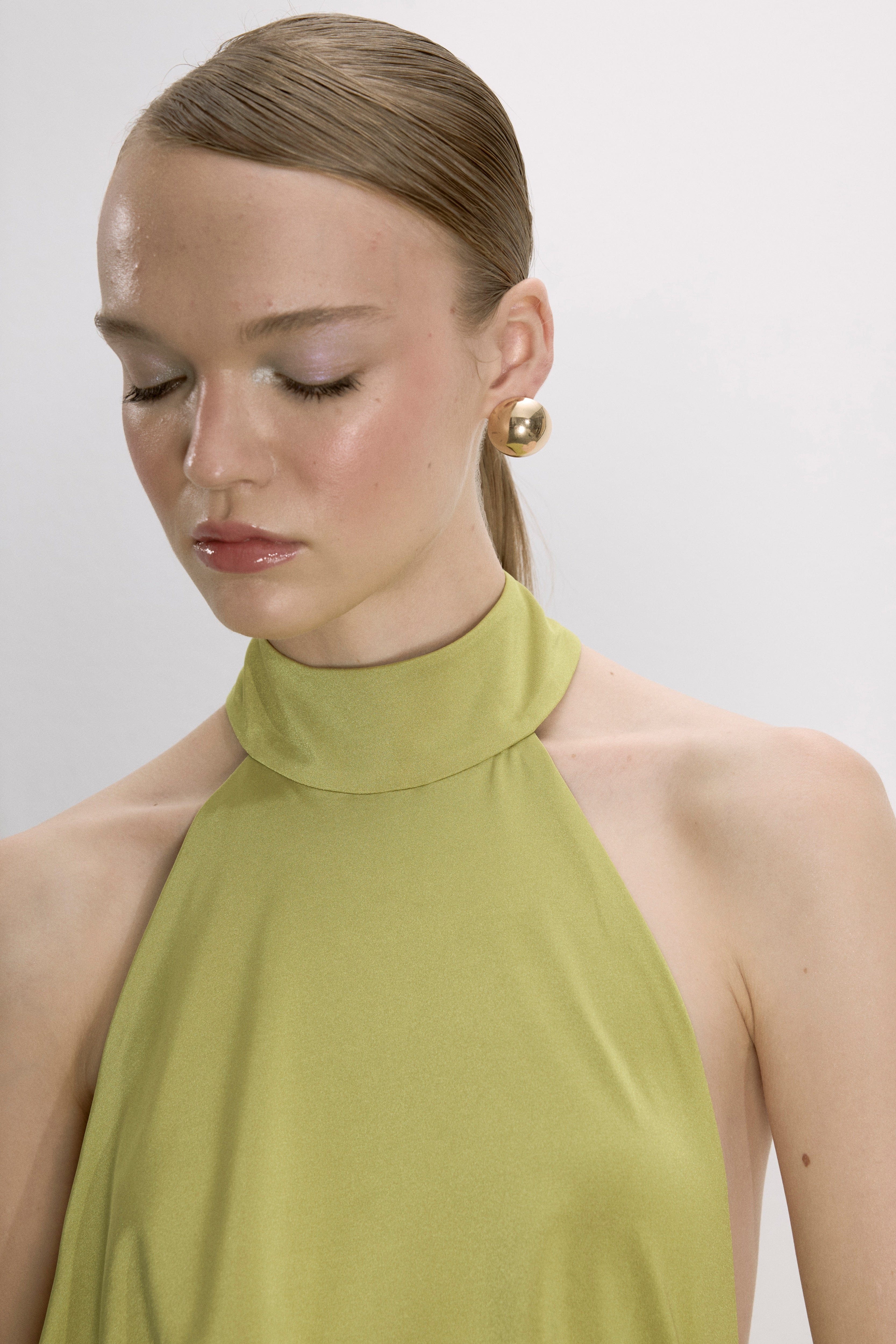 Juliette Long Jersey Dress In Green Glow made by Nazli Ceren
