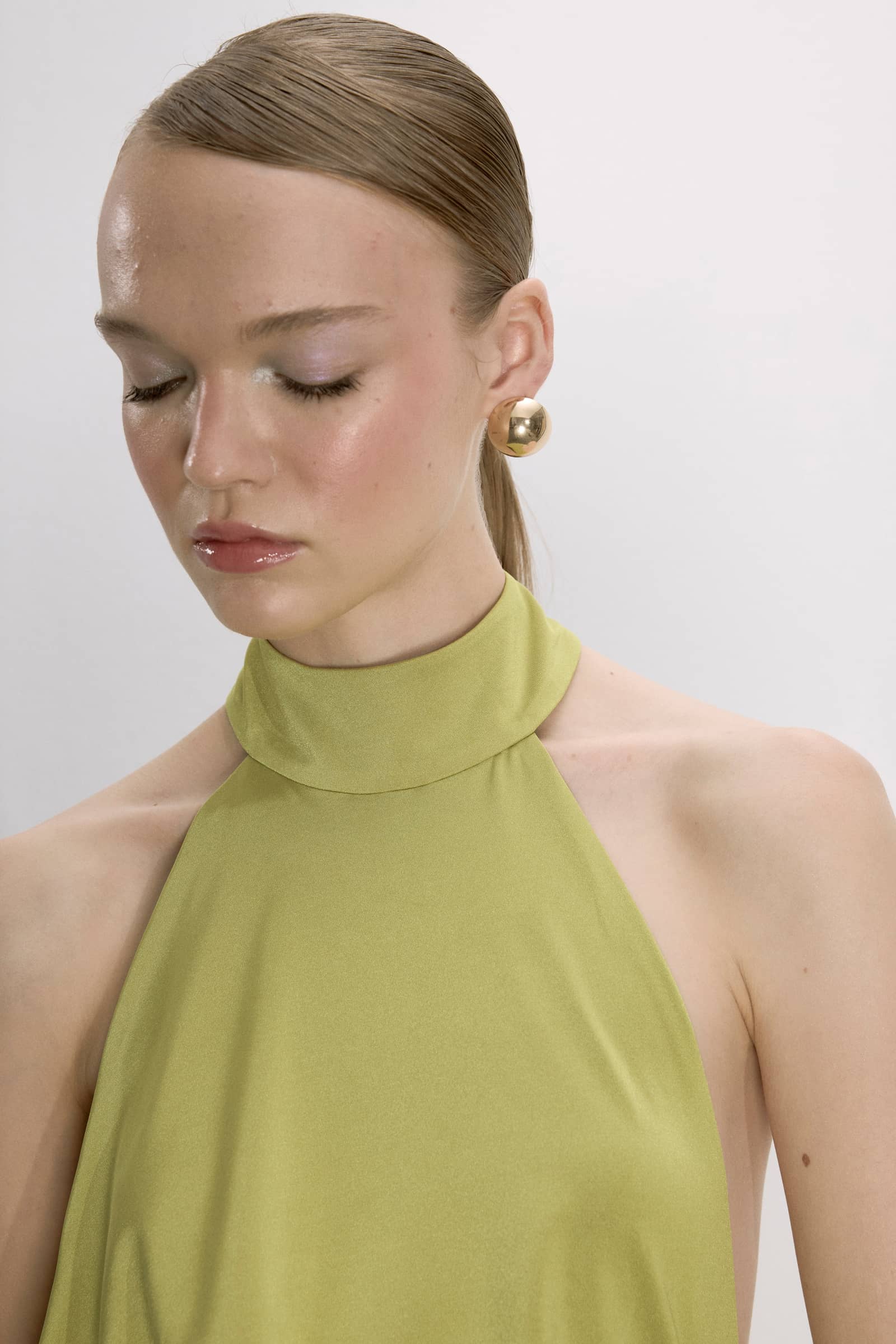 Juliette Long Jersey Dress In Green Glow made by Nazli Ceren