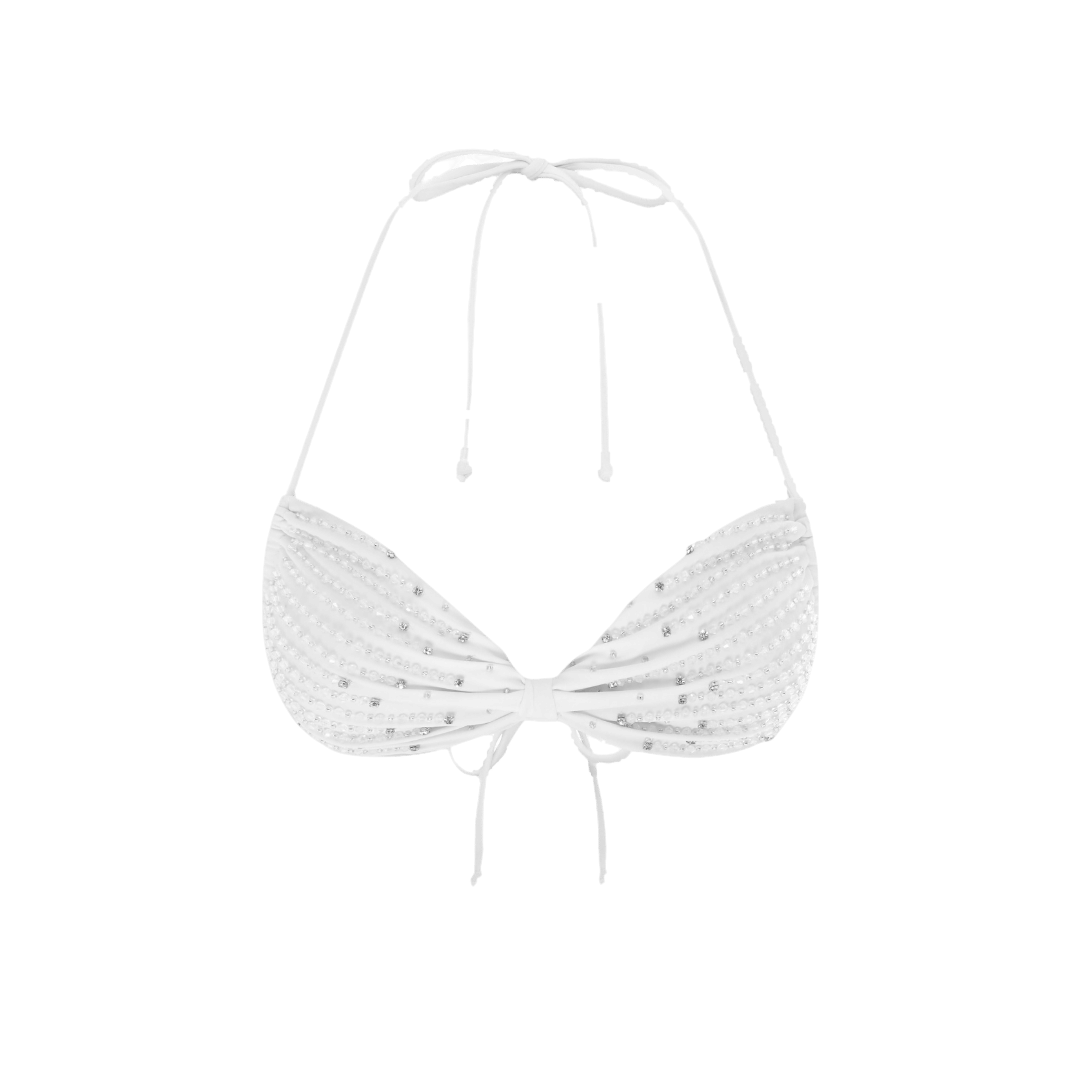 Ophelia Hand Embroidered Summer Bikini Top White in White made by Oceanus Swimwear