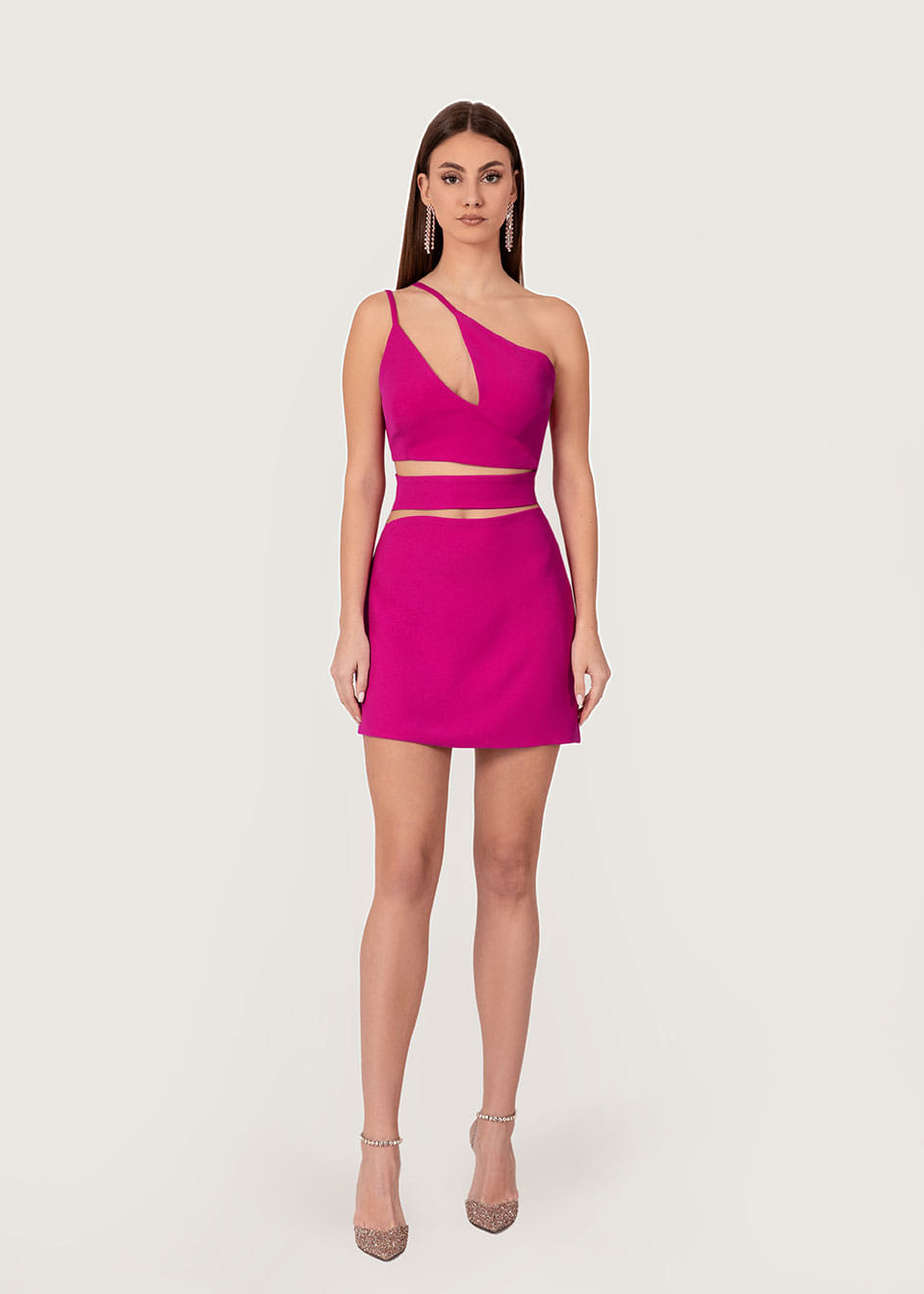 Fuchsia asymmetric cutout dress made by Monika Dimova