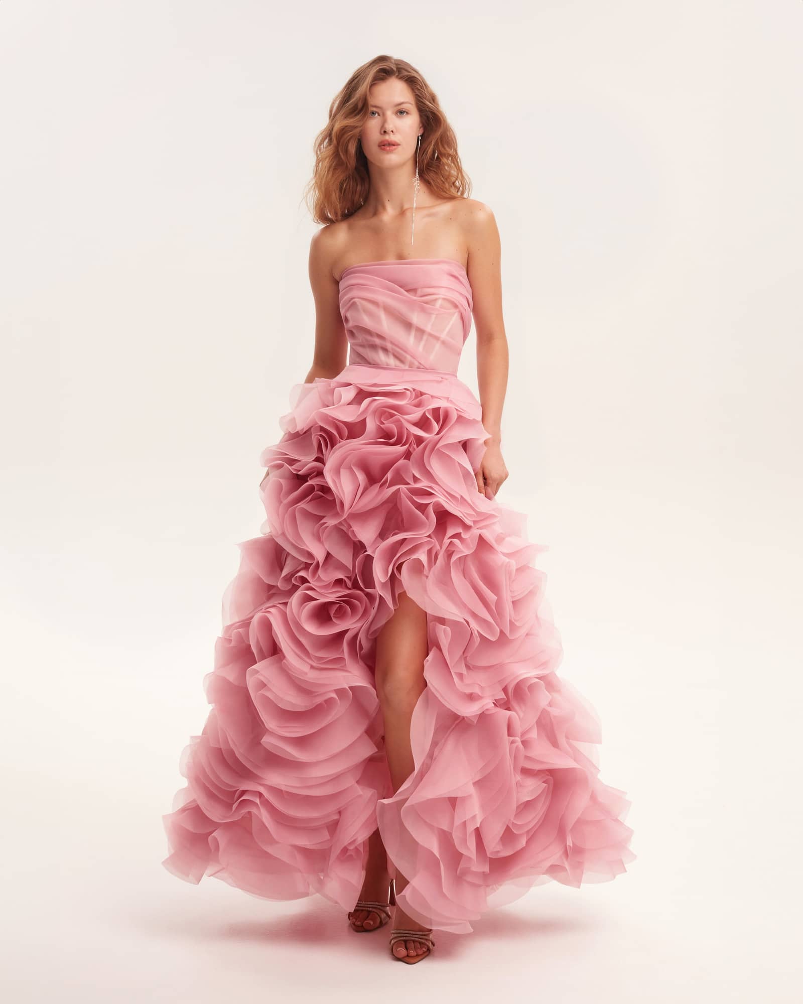 Voluminous rose appliques pink maxi dress, Garden of Eden made by Milla