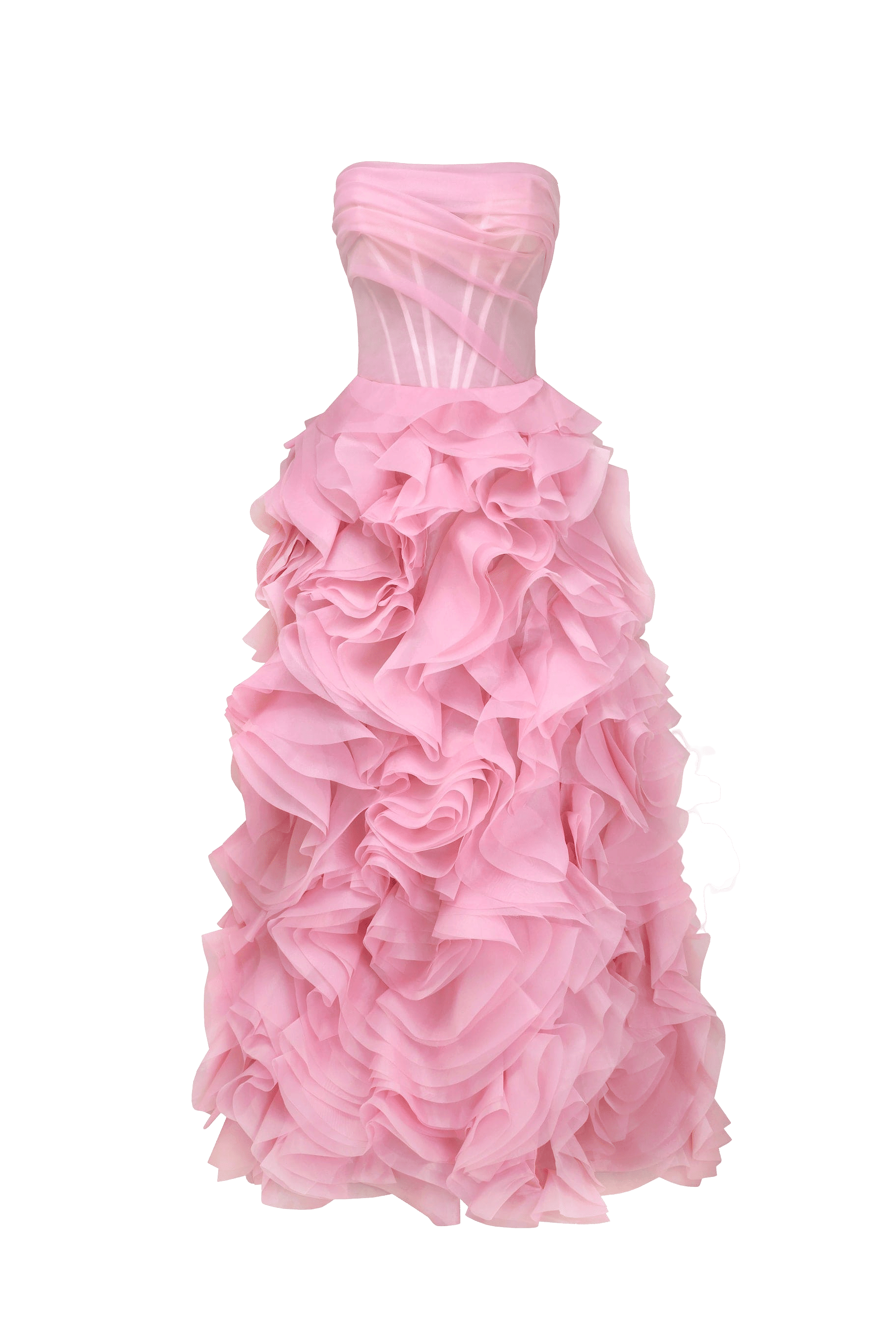Voluminous rose appliques pink maxi dress, Garden of Eden made by Milla
