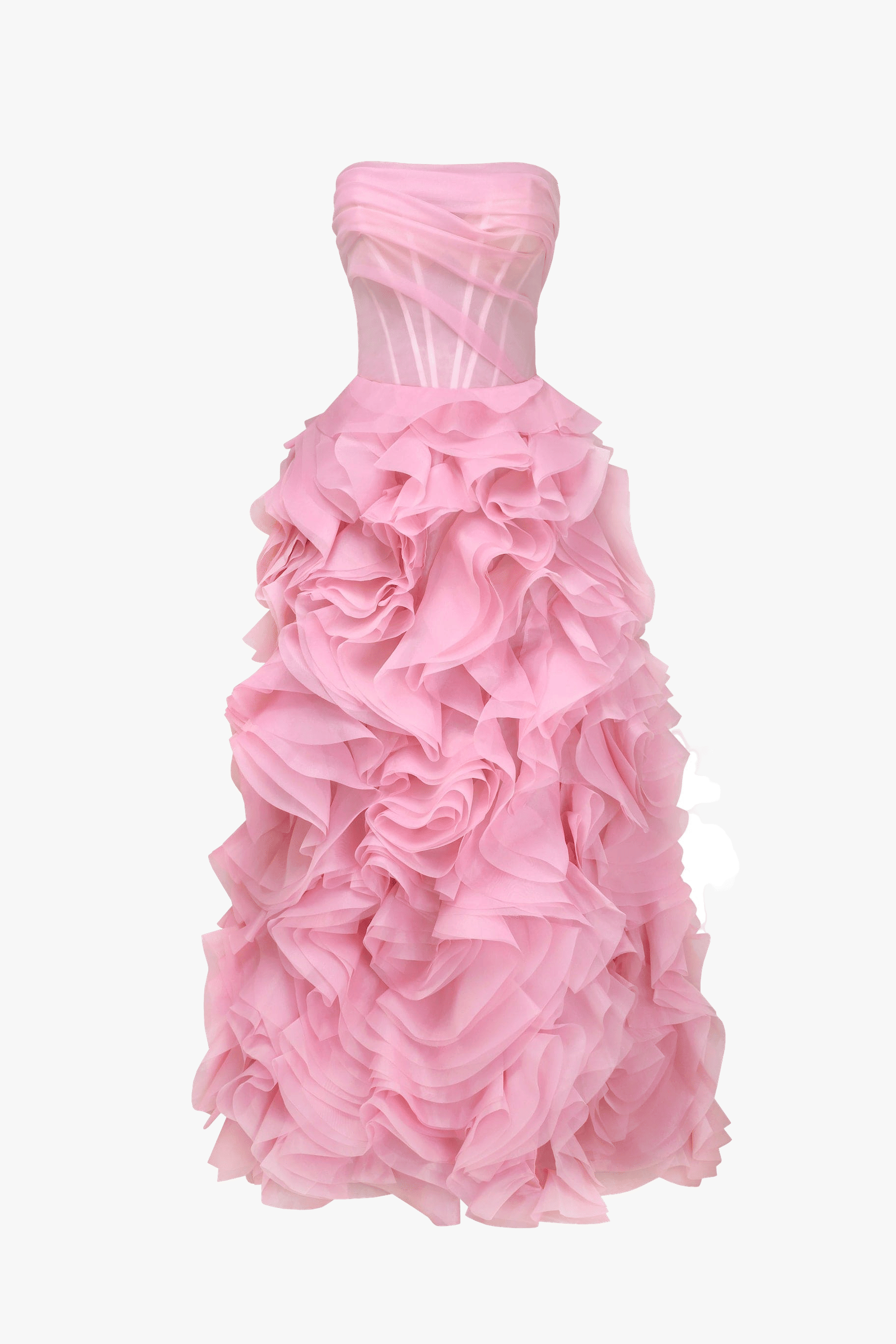 Voluminous rose appliques pink maxi dress, Garden of Eden made by Milla