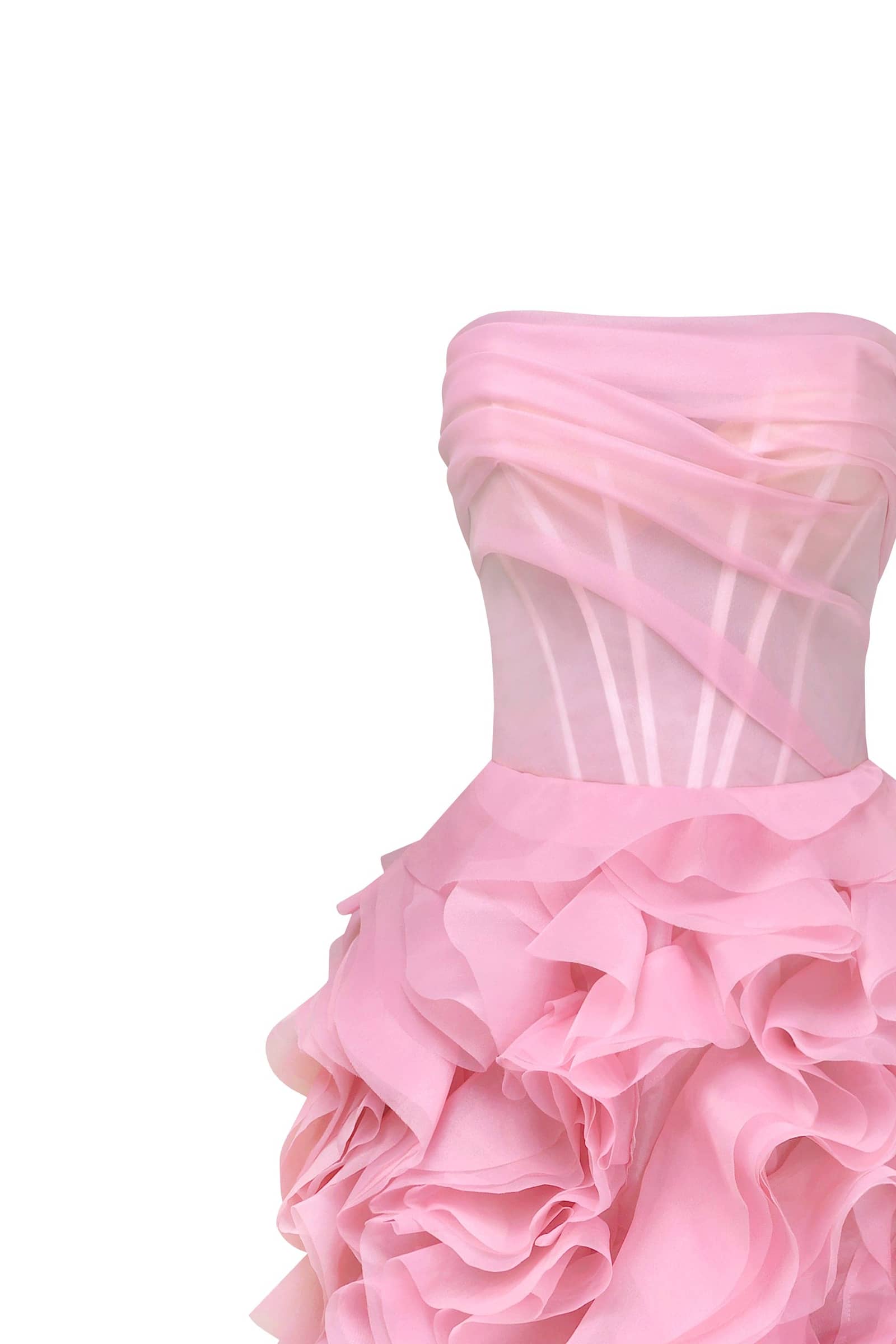 Voluminous rose appliques pink maxi dress, Garden of Eden made by Milla