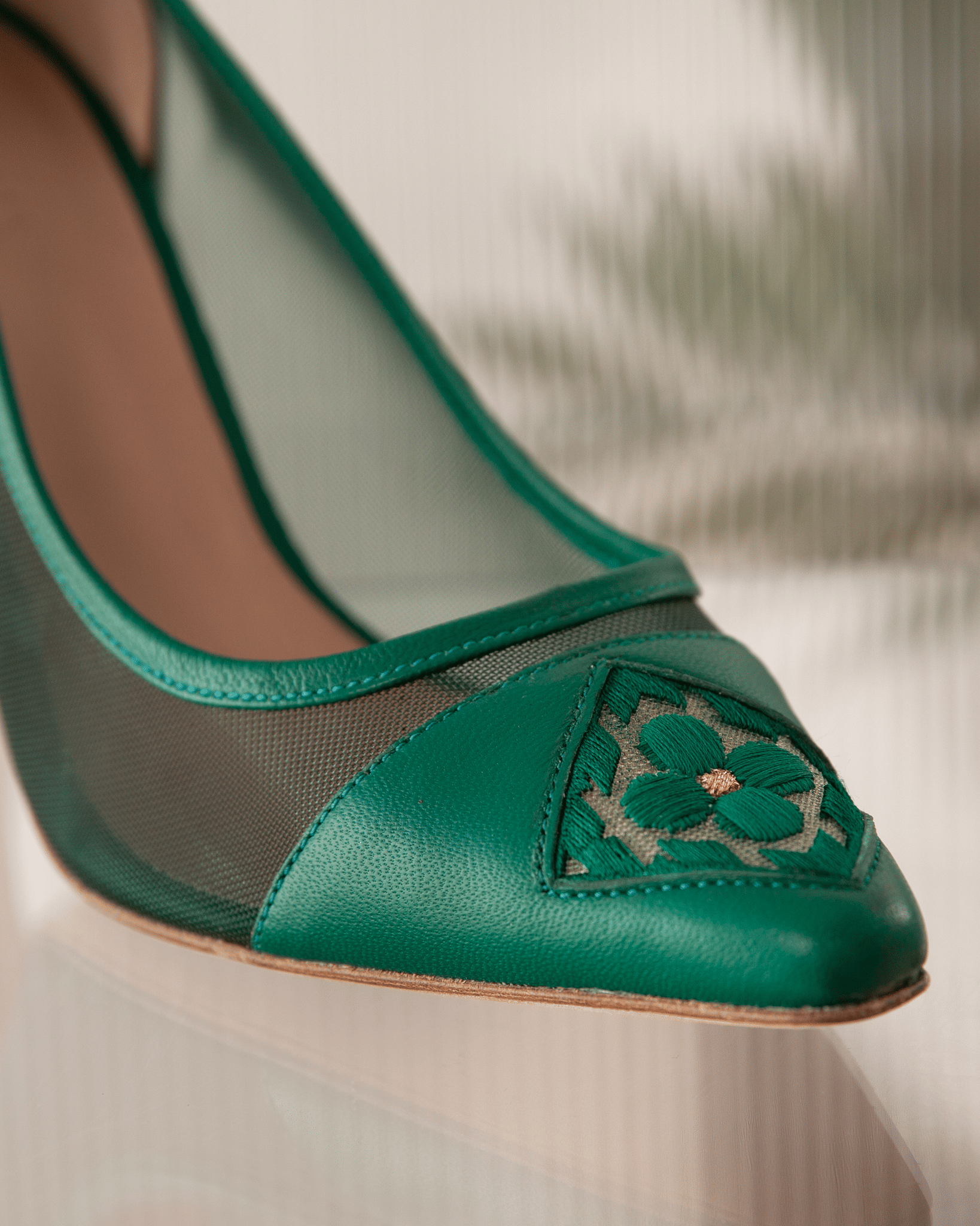 Fiorellini Pump Mesh 85 Dark Green in Green made by ATANA