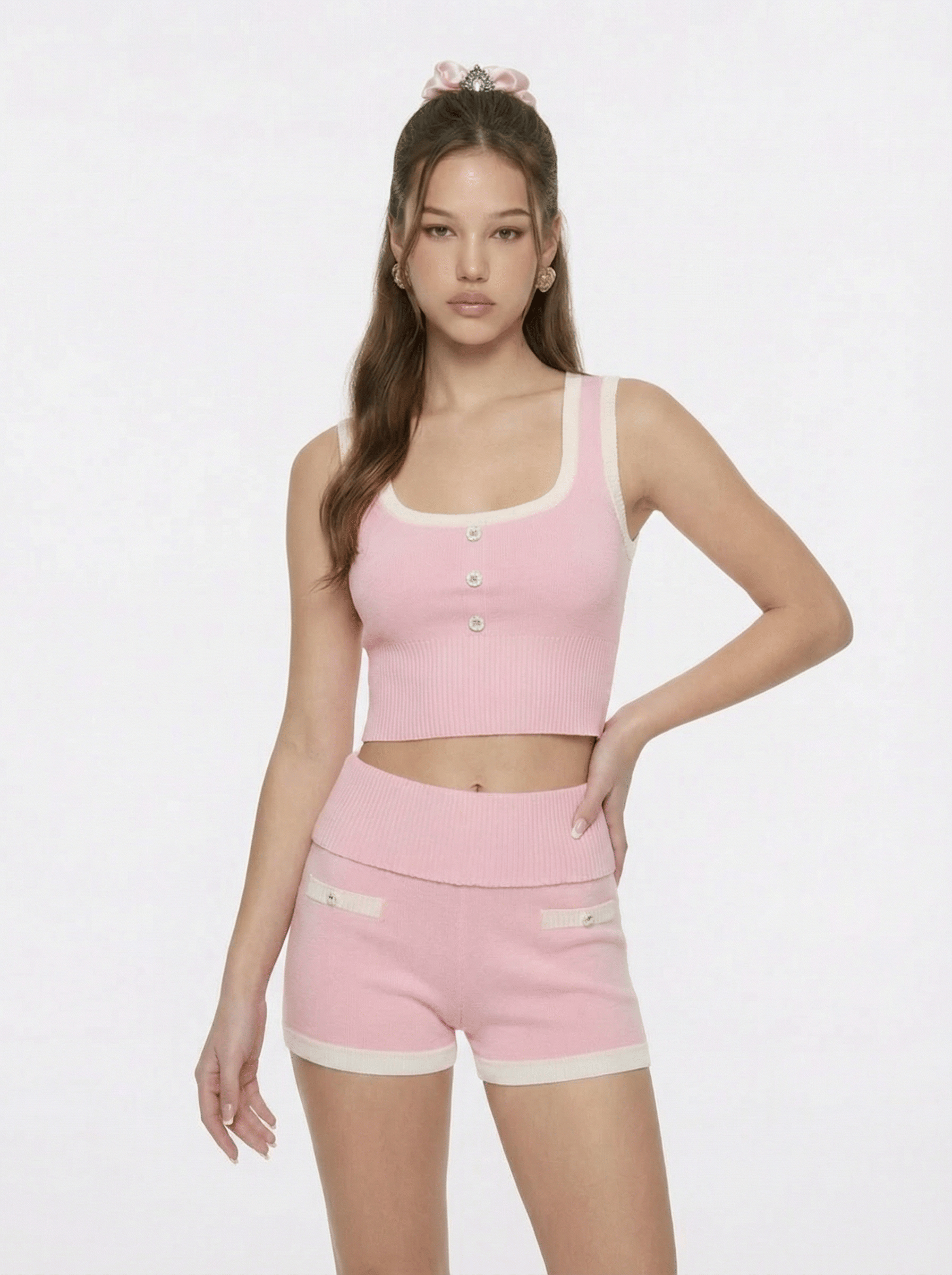 Millie Contrast-Trim Pink Knit Vest made by Nana Jacqueline