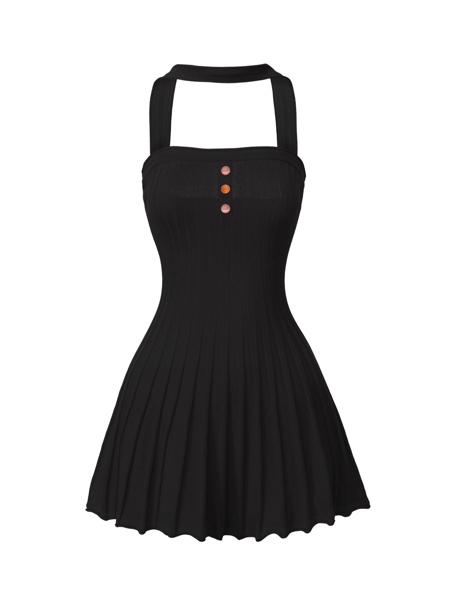 Ava Reverse Halter Black Knit Flared Dress made by Nana Jacqueline